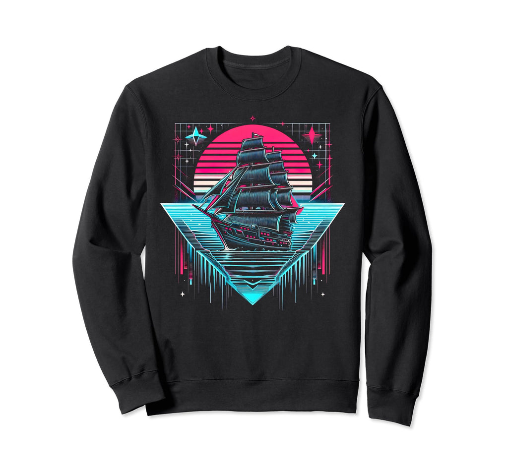 Synthwave Pirate Ship Sweatshirt - Casual Everyday Wear Men Women - T-Shirt, Sweatshirt, Hoodie