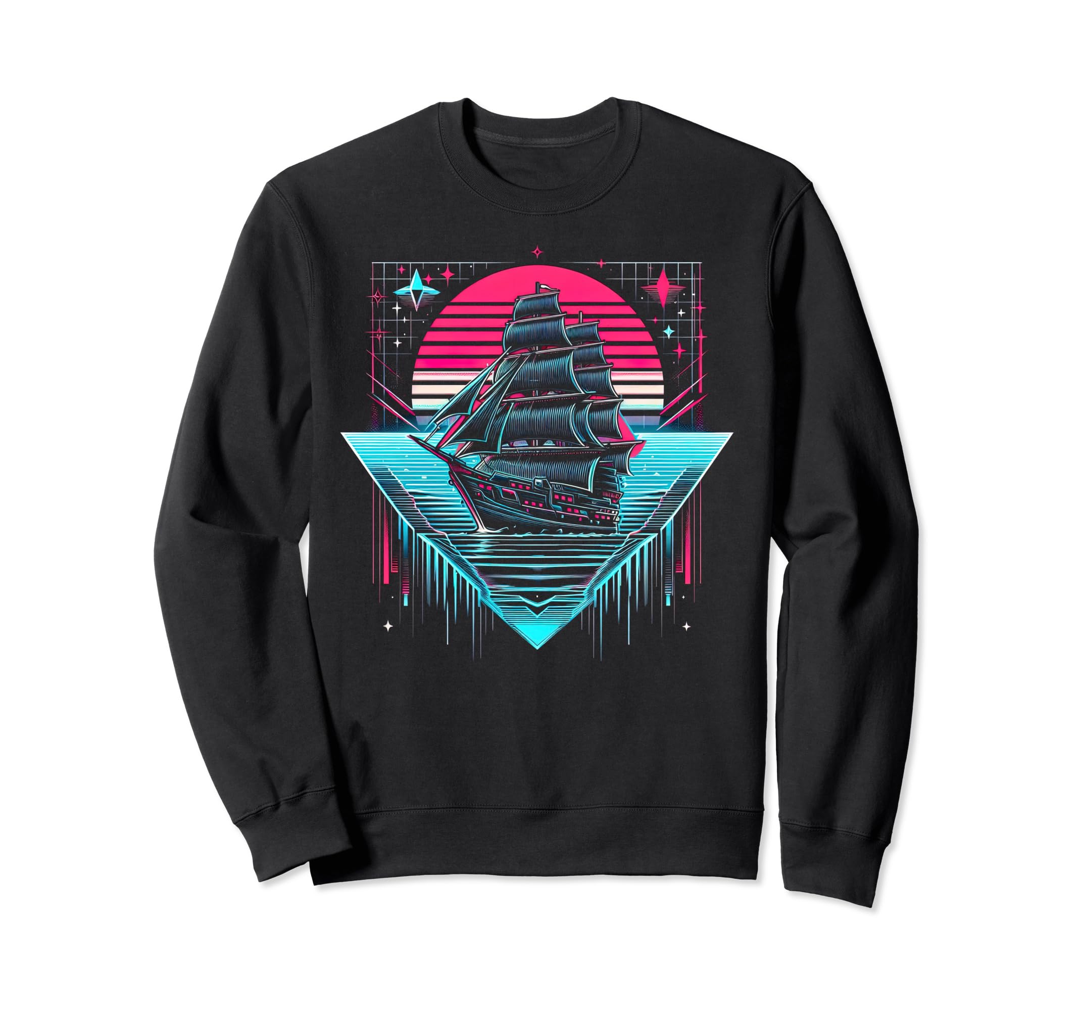 Synthwave Pirate Ship Retrowave Sweatshirt - Aesthetic Graphic Men Women - T-Shirt, Sweatshirt, Hoodie