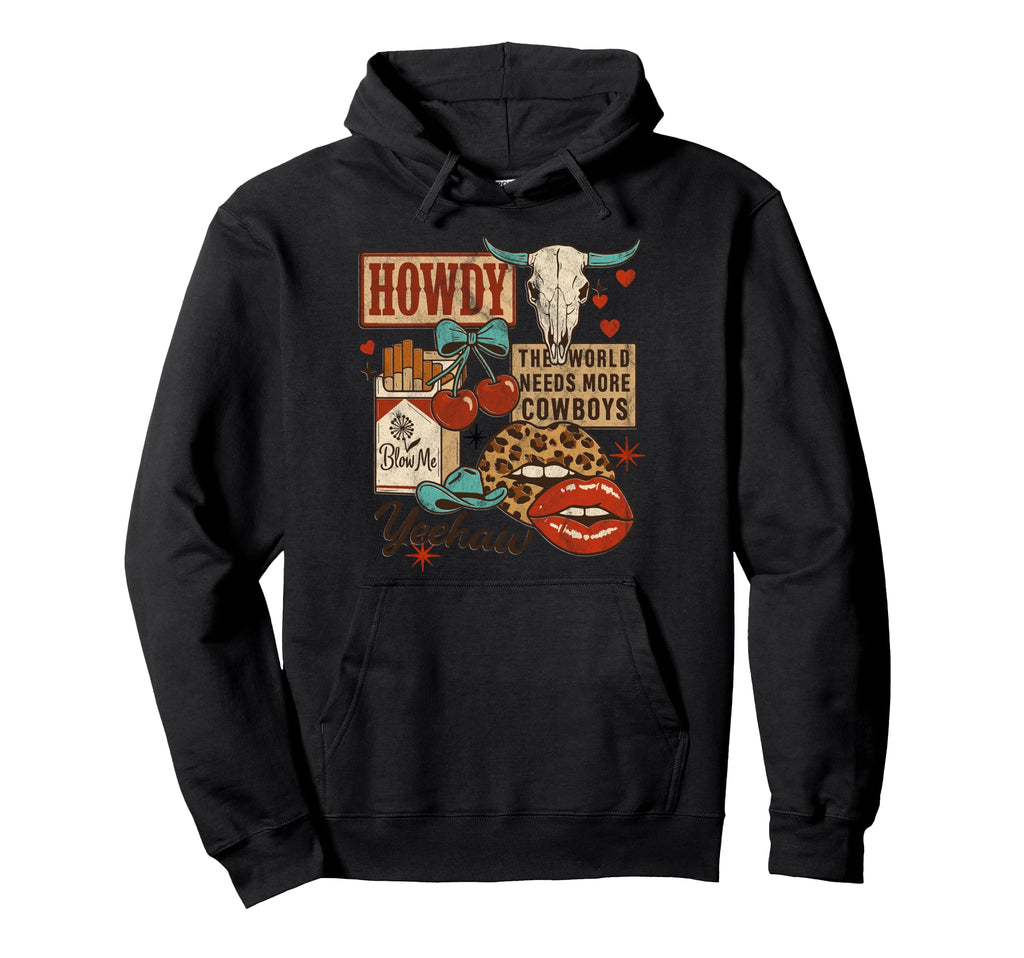 Yeehaw Cowgirl Howdy Collage Western Hoodie - Aesthetic Graphic for Adults - T-Shirt, Sweatshirt, Hoodie