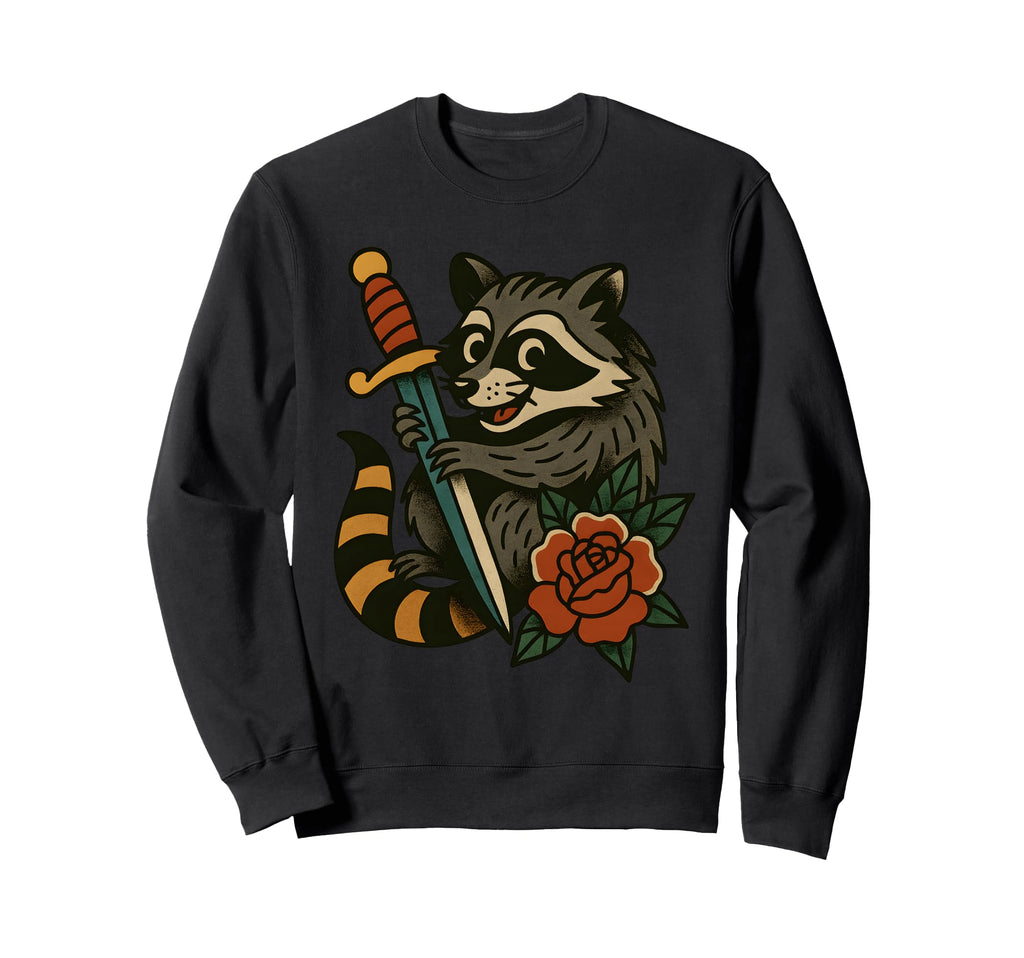 Raccoon Tattoo Flash Art Rose Sweatshirt - Minimalist Print Unisex - T-Shirt, Sweatshirt, Hoodie