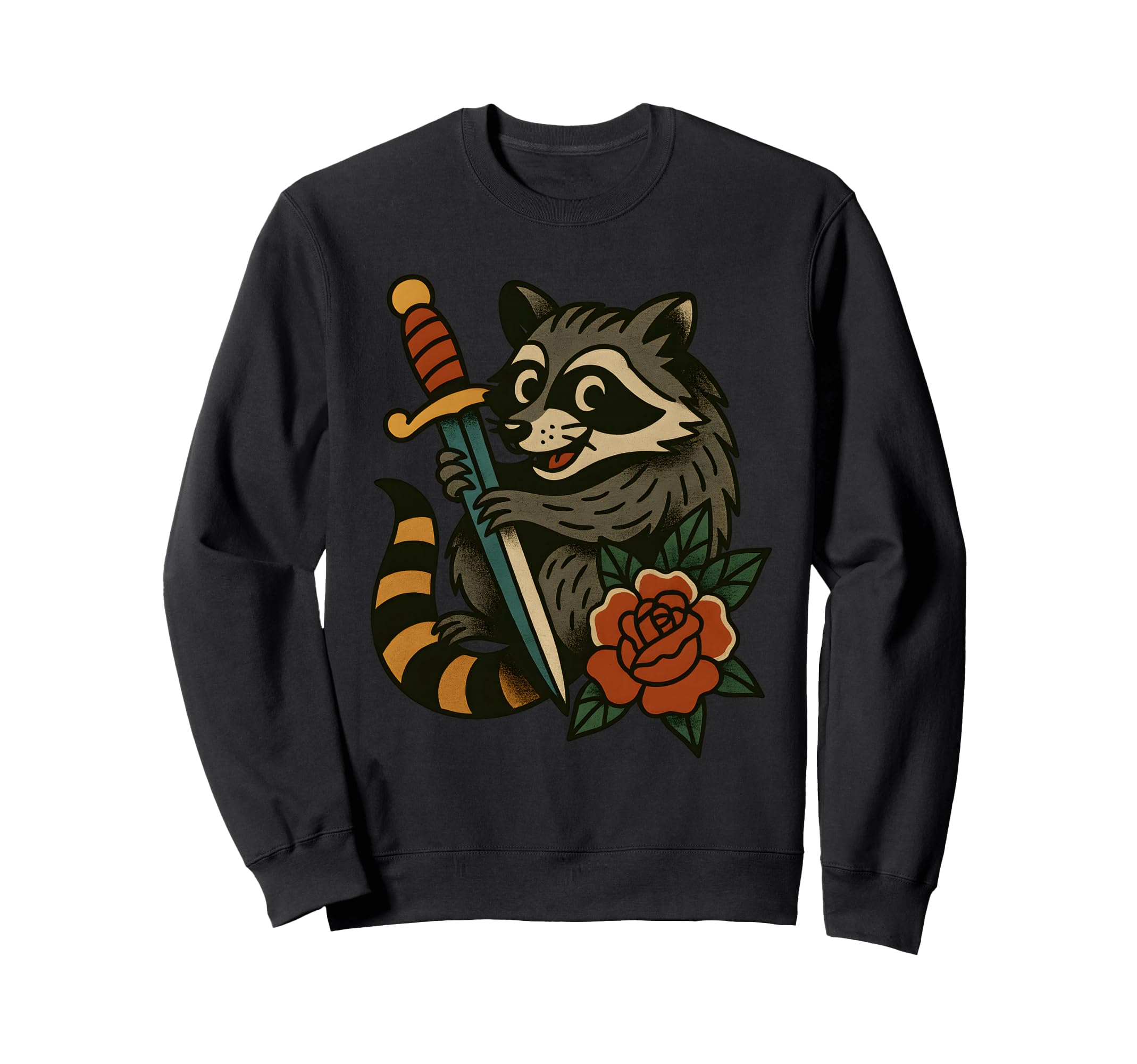 Raccoon Tattoo Flash Art Rose Sweatshirt - Minimalist Print Unisex - T-Shirt, Sweatshirt, Hoodie