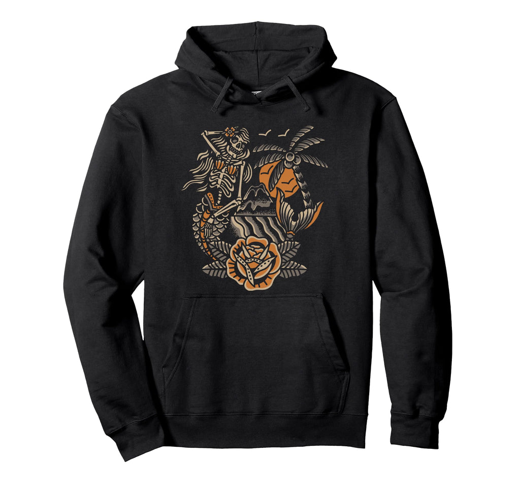 Mermaid Skeleton Traditional Tattoo Hoodie - Novelty Apparel for Adults - T-Shirt, Sweatshirt, Hoodie