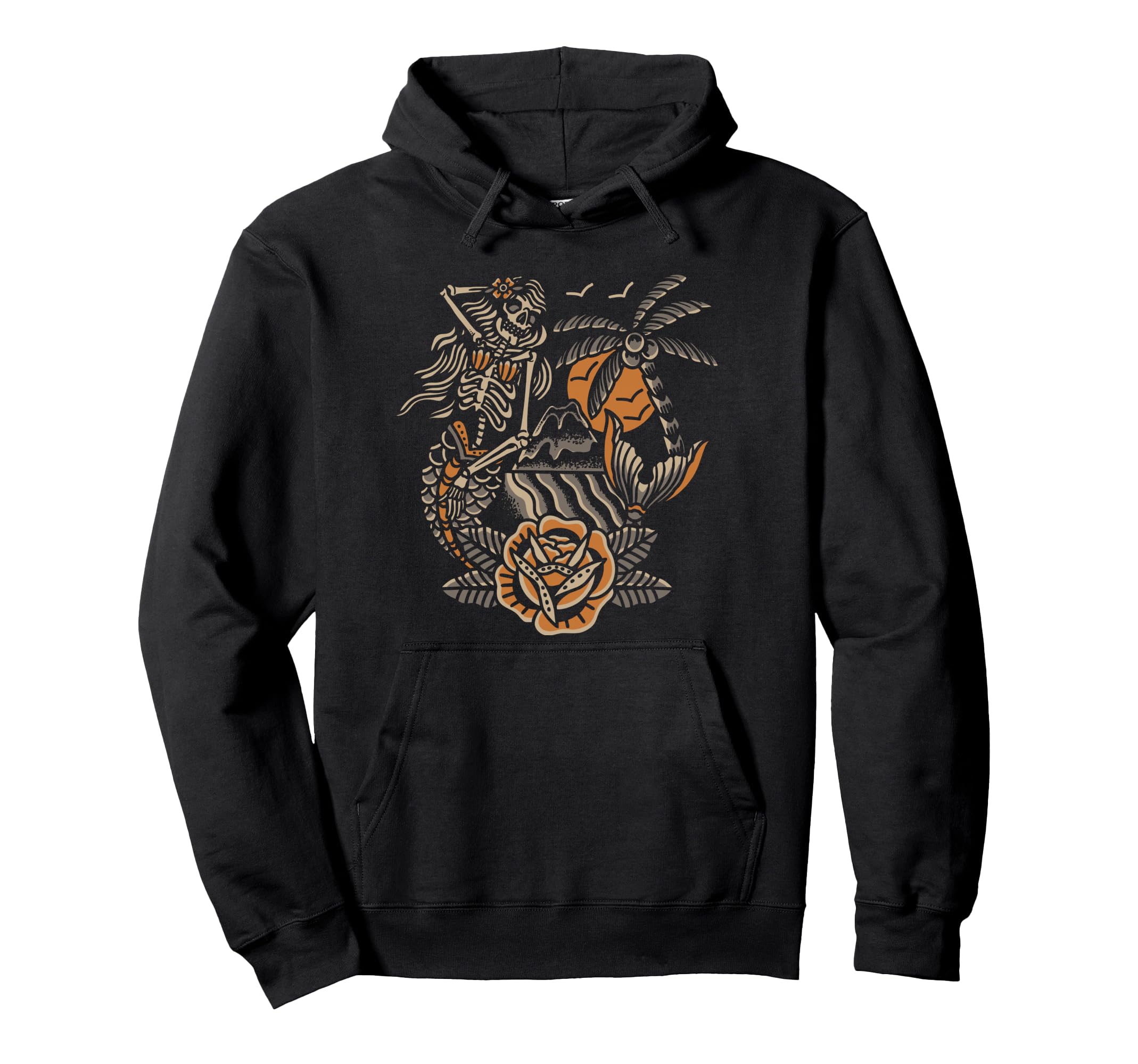 Mermaid Skeleton Traditional Tattoo Hoodie - Novelty Apparel for Adults - T-Shirt, Sweatshirt, Hoodie