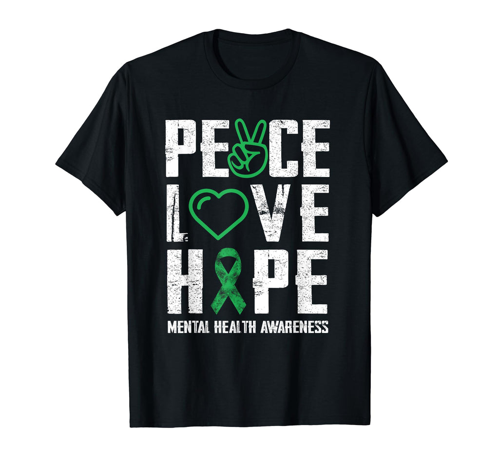 Peace Love Hope Green Ribbon T-Shirt - Casual Everyday Wear Men Women - T-Shirt, Sweatshirt, Hoodie