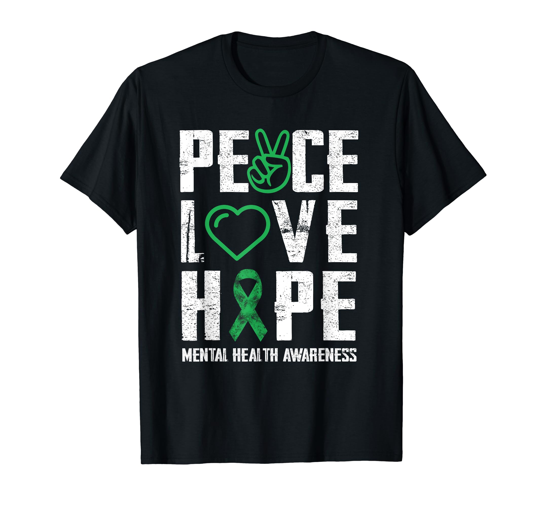 Peace Love Hope Green Ribbon T-Shirt - Casual Everyday Wear Men Women - T-Shirt, Sweatshirt, Hoodie