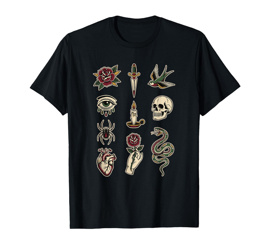Traditional Tattoo Flash Sheet T-Shirt - Novelty Apparel Men Women - T-Shirt, Sweatshirt, Hoodie