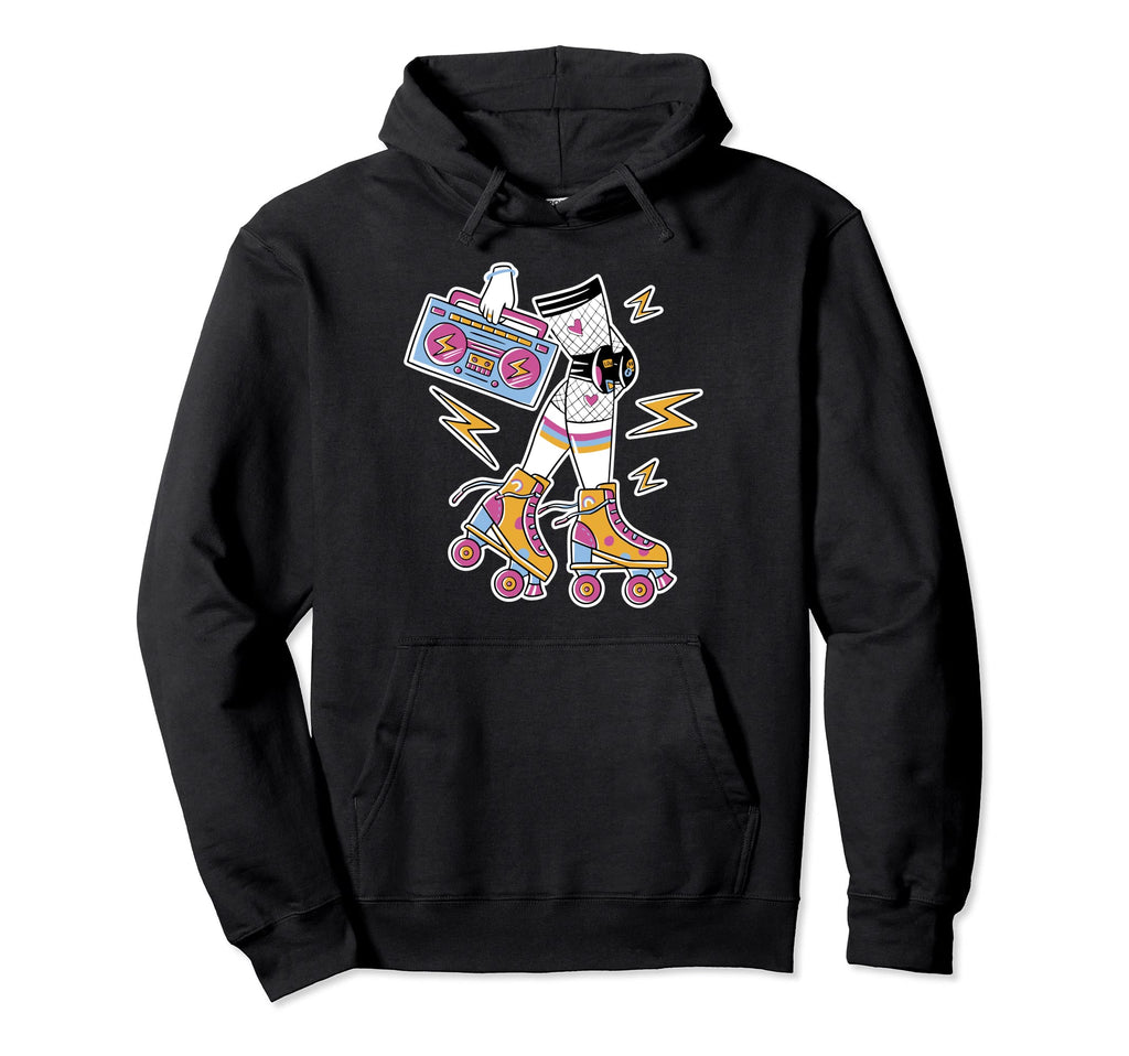 80S Roller Skate Boombox Roller Hoodie - Fun Novelty Design for Adults - T-Shirt, Sweatshirt, Hoodie