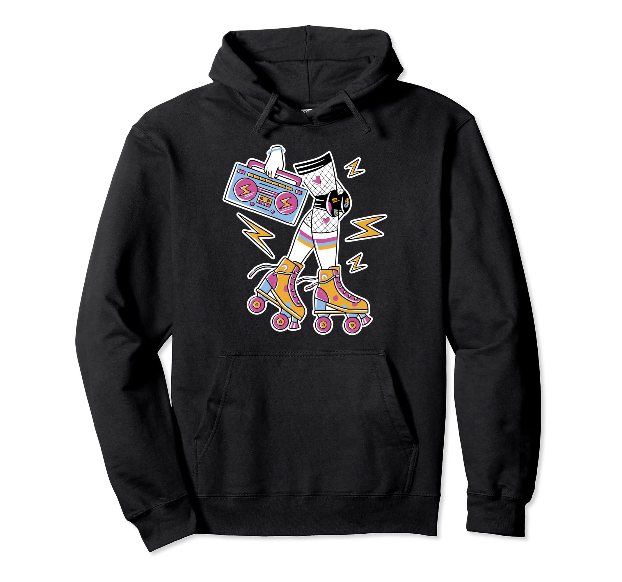 80S Roller Skate Boombox Roller Hoodie - Fun Novelty Design for Adults - T-Shirt, Sweatshirt, Hoodie
