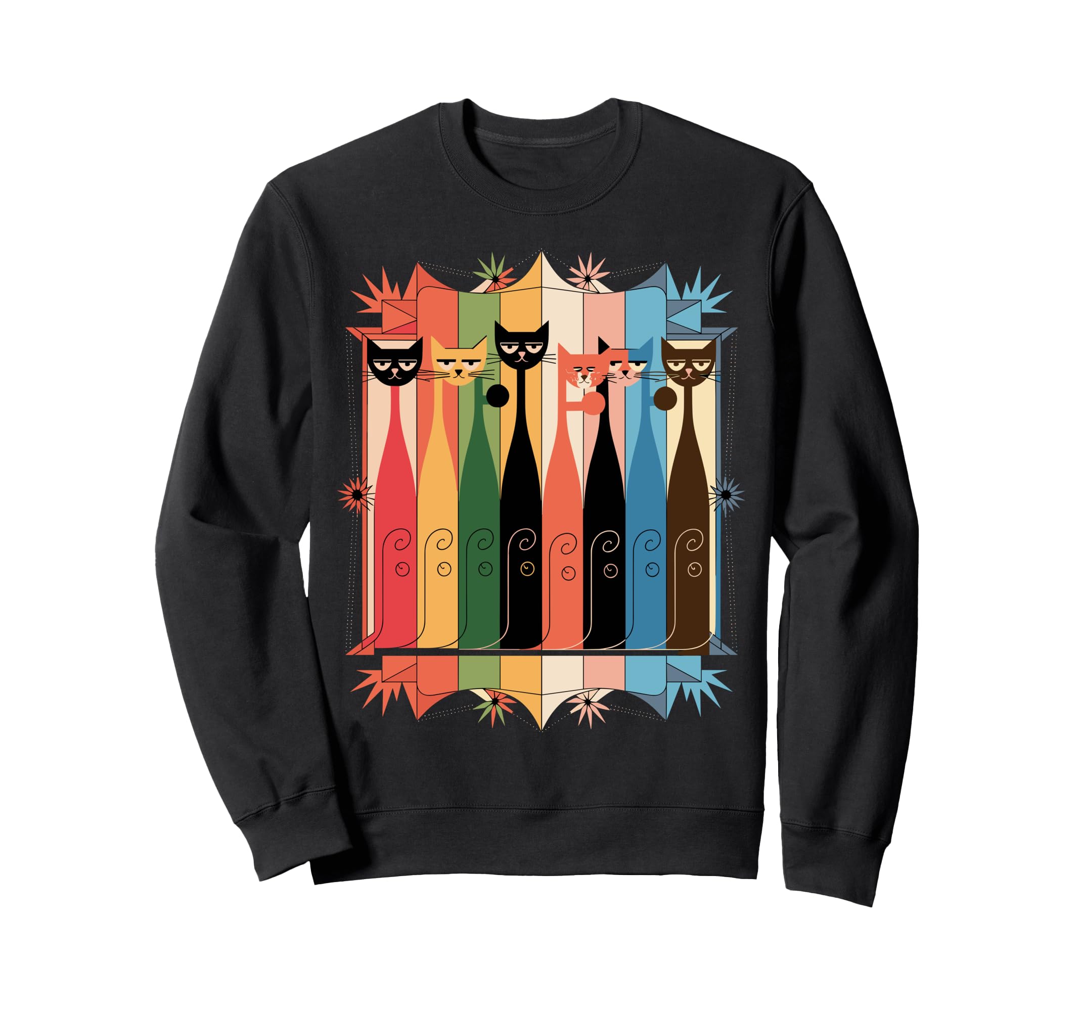 Mid Century Modern Colorful Cats Art Sweatshirt - Graphic Print for Adults - T-Shirt, Sweatshirt, Hoodie