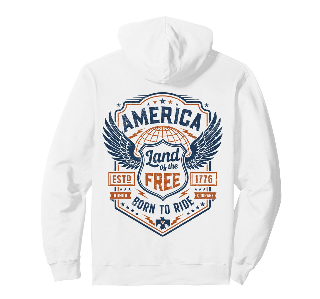 Back Only America 1776 Biker Emblem Hoodie - Fun Novelty Design for Adults - T-Shirt, Sweatshirt, Hoodie