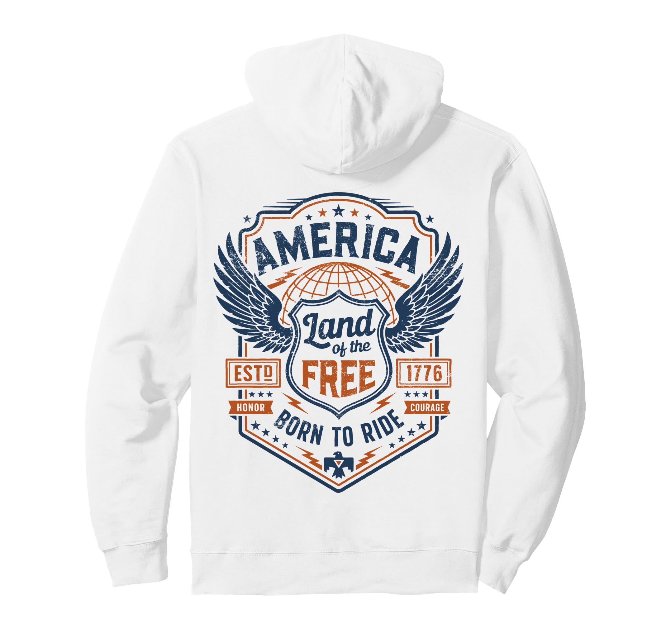 Back Only America 1776 Biker Emblem Hoodie - Fun Novelty Design for Adults - T-Shirt, Sweatshirt, Hoodie