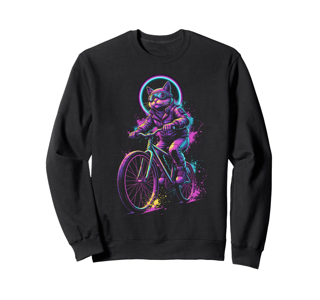 Synthwave Cat Bike Rider 80S 90S Sweatshirt - Streetwear Style for Adults - T-Shirt, Sweatshirt, Hoodie