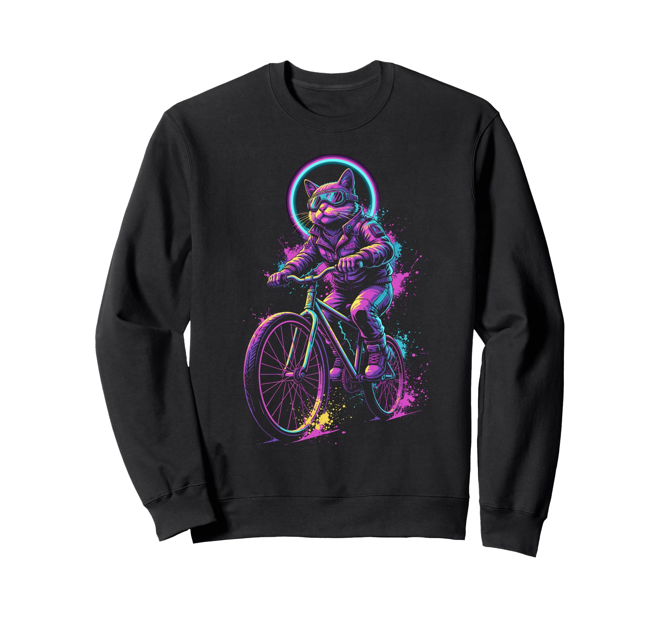 Synthwave Cat Bike Rider 80S 90S Sweatshirt - Streetwear Style for Adults - T-Shirt, Sweatshirt, Hoodie