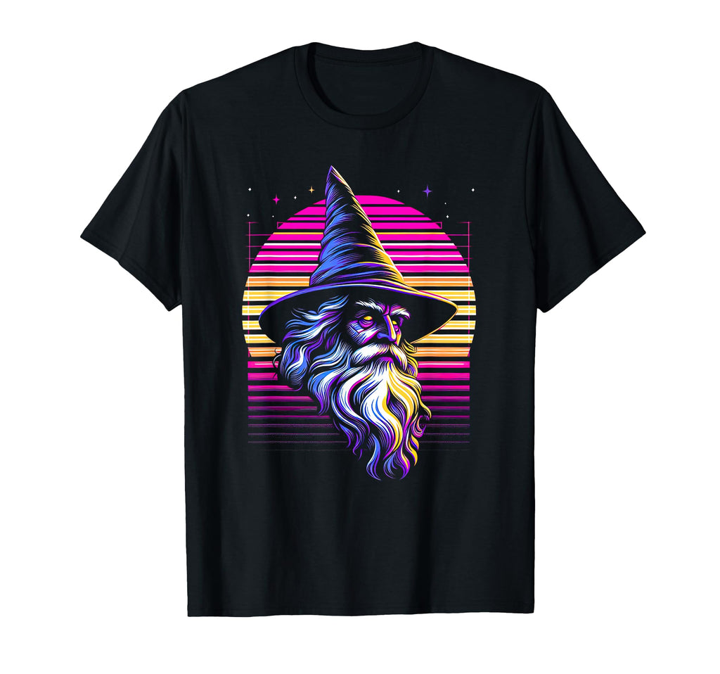 Synthwave Wizard Bold Fantasy Magical T-Shirt - Graphic Print Unisex - T-Shirt, Sweatshirt, Hoodie