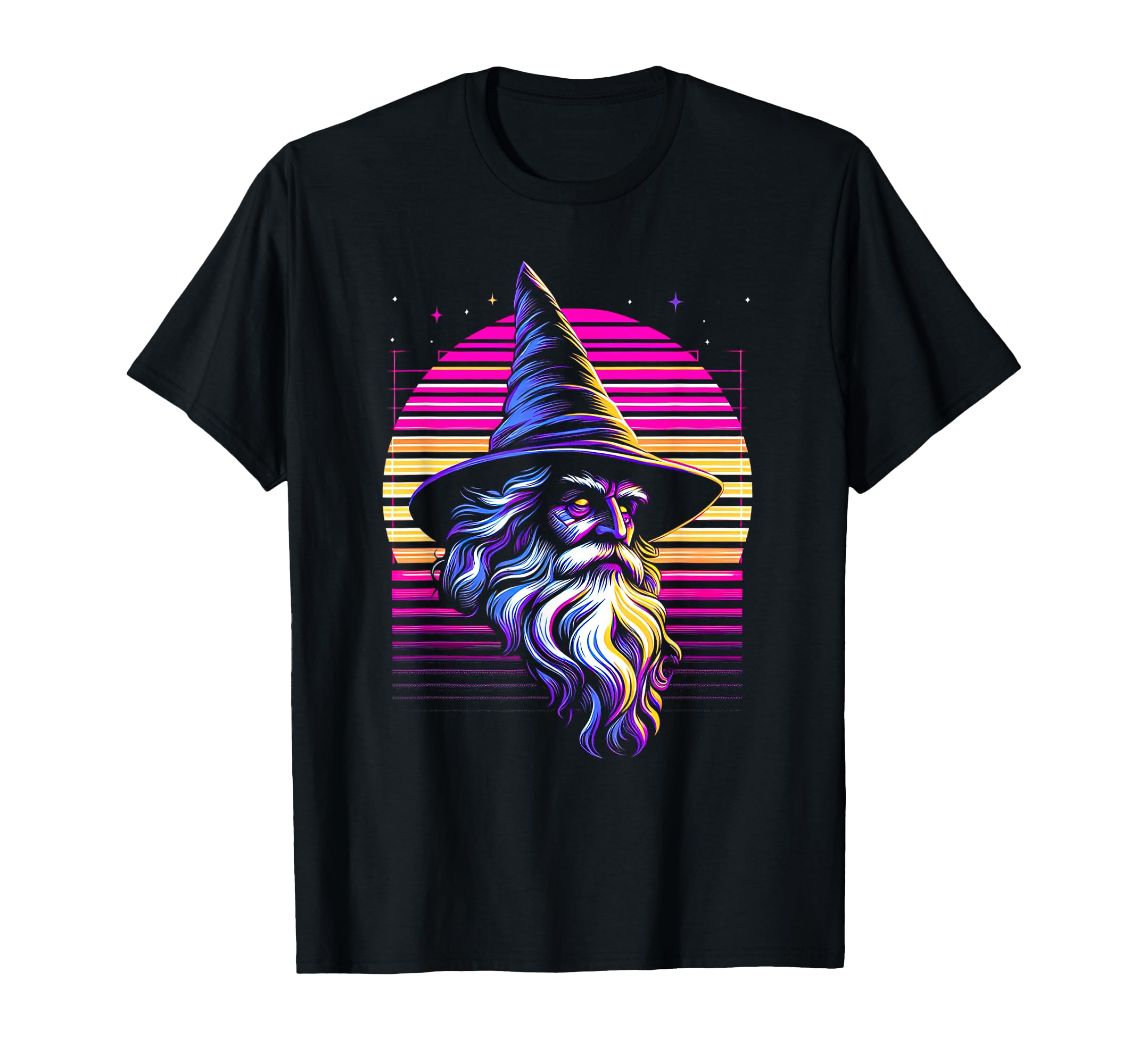 Synthwave Wizard Bold Fantasy Magical T-Shirt - Graphic Print Unisex - T-Shirt, Sweatshirt, Hoodie