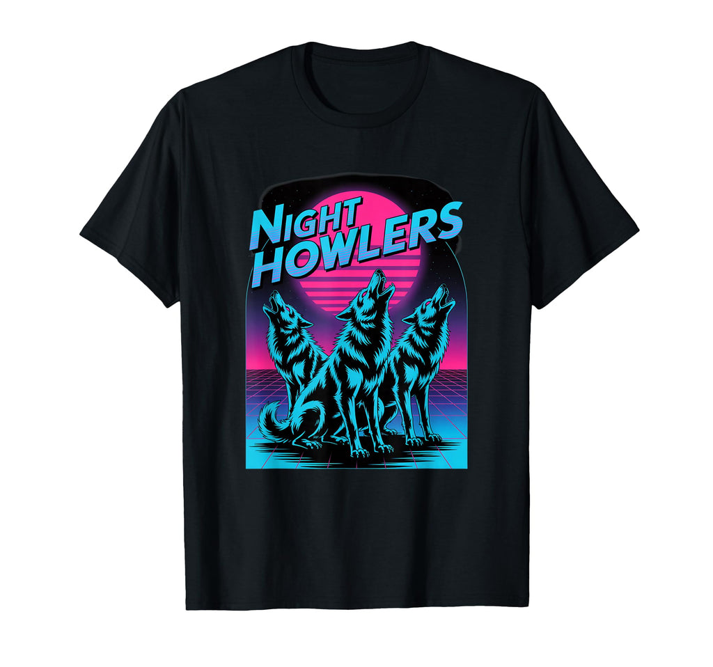 Night Howlers Synthwave Wolf Moon Pack T-Shirt - Unique Graphic Unisex - T-Shirt, Sweatshirt, Hoodie