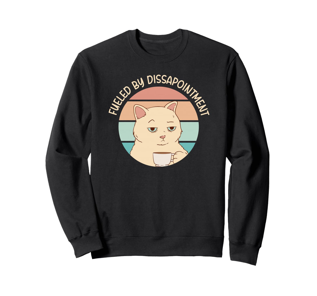 Fueled Disappointment Cynical Cat Sweatshirt - Minimalist Print for Adults - T-Shirt, Sweatshirt, Hoodie