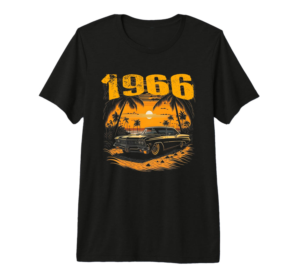 1966 Birthday Old Car Sunset Palm T-Shirt - Casual Everyday Wear Men Women - T-Shirt, Sweatshirt, Hoodie