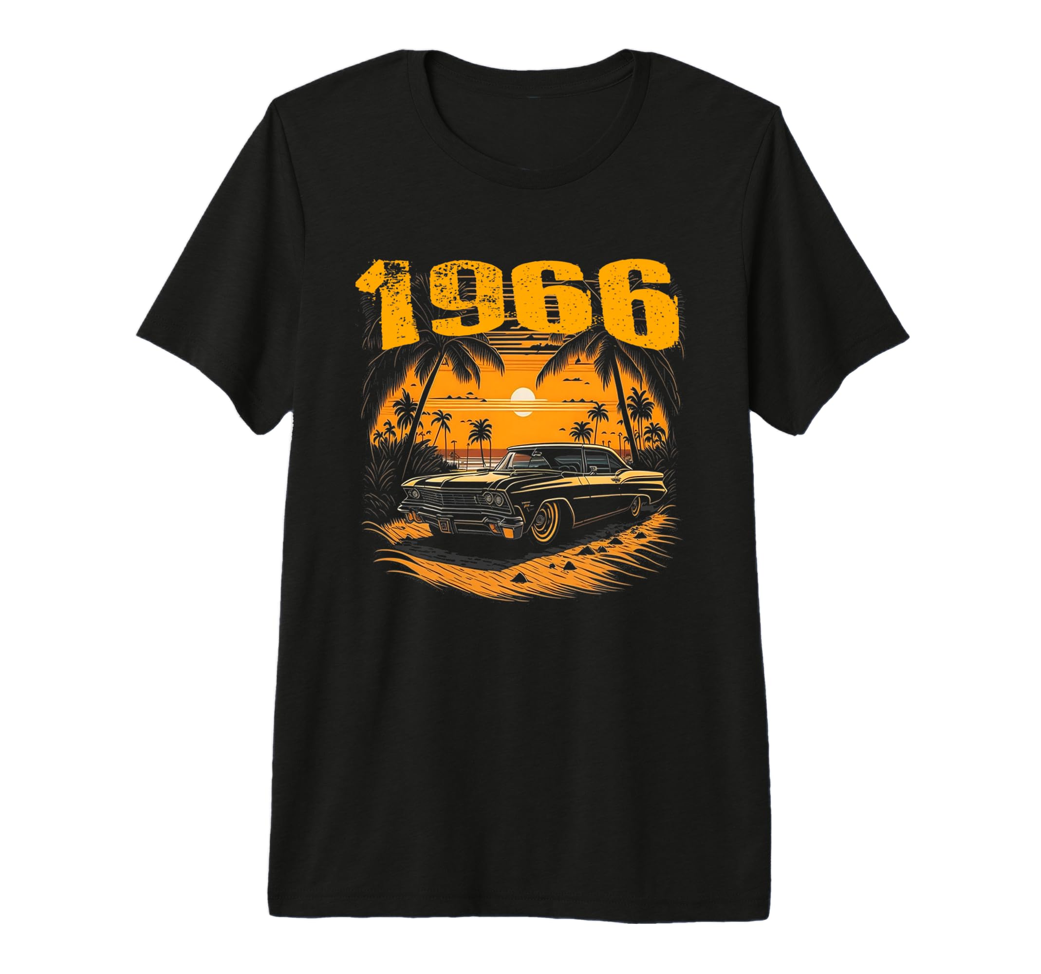 1966 Birthday Old Car Sunset Palm T-Shirt - Custom Art Print Men Women - T-Shirt, Sweatshirt, Hoodie
