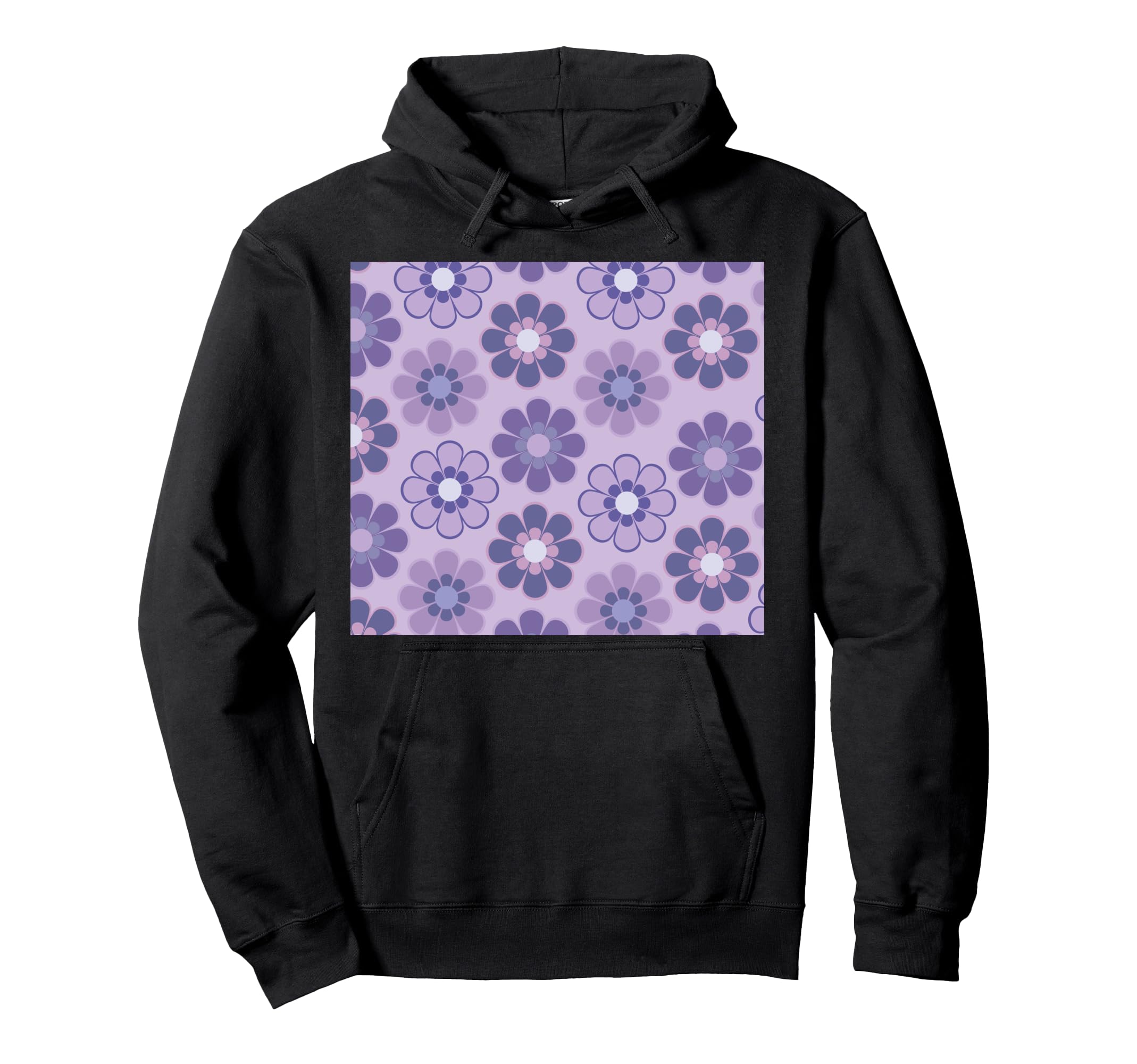 70S Floral Pattern Purple Lilac And Mauve Hoodie - Custom Art Print Unisex - T-Shirt, Sweatshirt, Hoodie