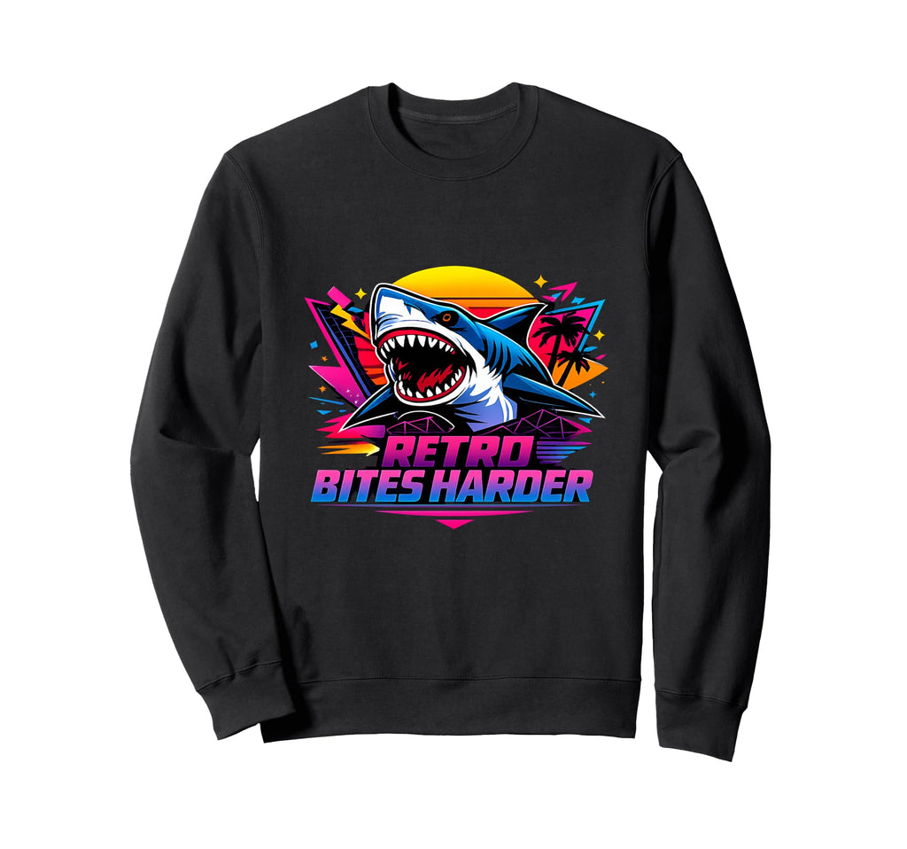 Bites Harder 80S Shark Synthwave Sweatshirt - Custom Art Print Men Women - T-Shirt, Sweatshirt, Hoodie