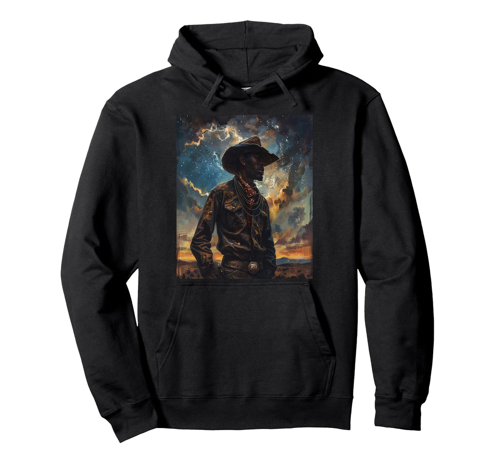Young Black Western Cowboy Wearing Hoodie - Streetwear Style for Adults - T-Shirt, Sweatshirt, Hoodie