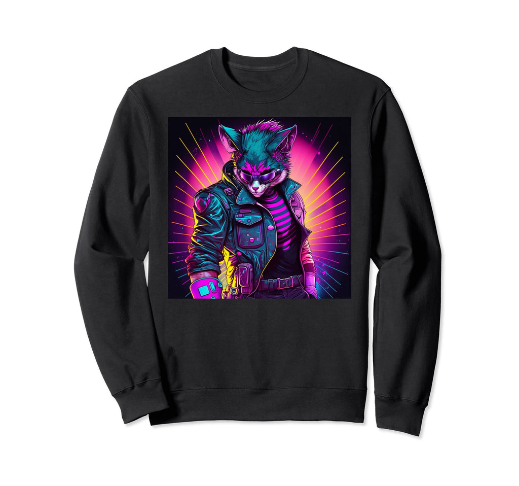 Synthwave Cat 80S Vibe Sweatshirt - Casual Everyday Wear Men Women - T-Shirt, Sweatshirt, Hoodie