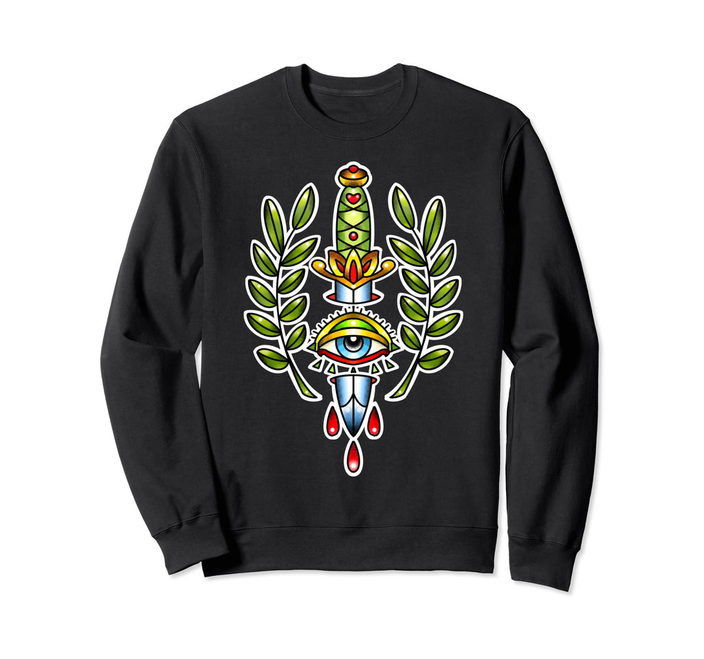 Traditional Tattoo Dagger Knife Eye Sweatshirt - Streetwear Style Unisex - T-Shirt, Sweatshirt, Hoodie