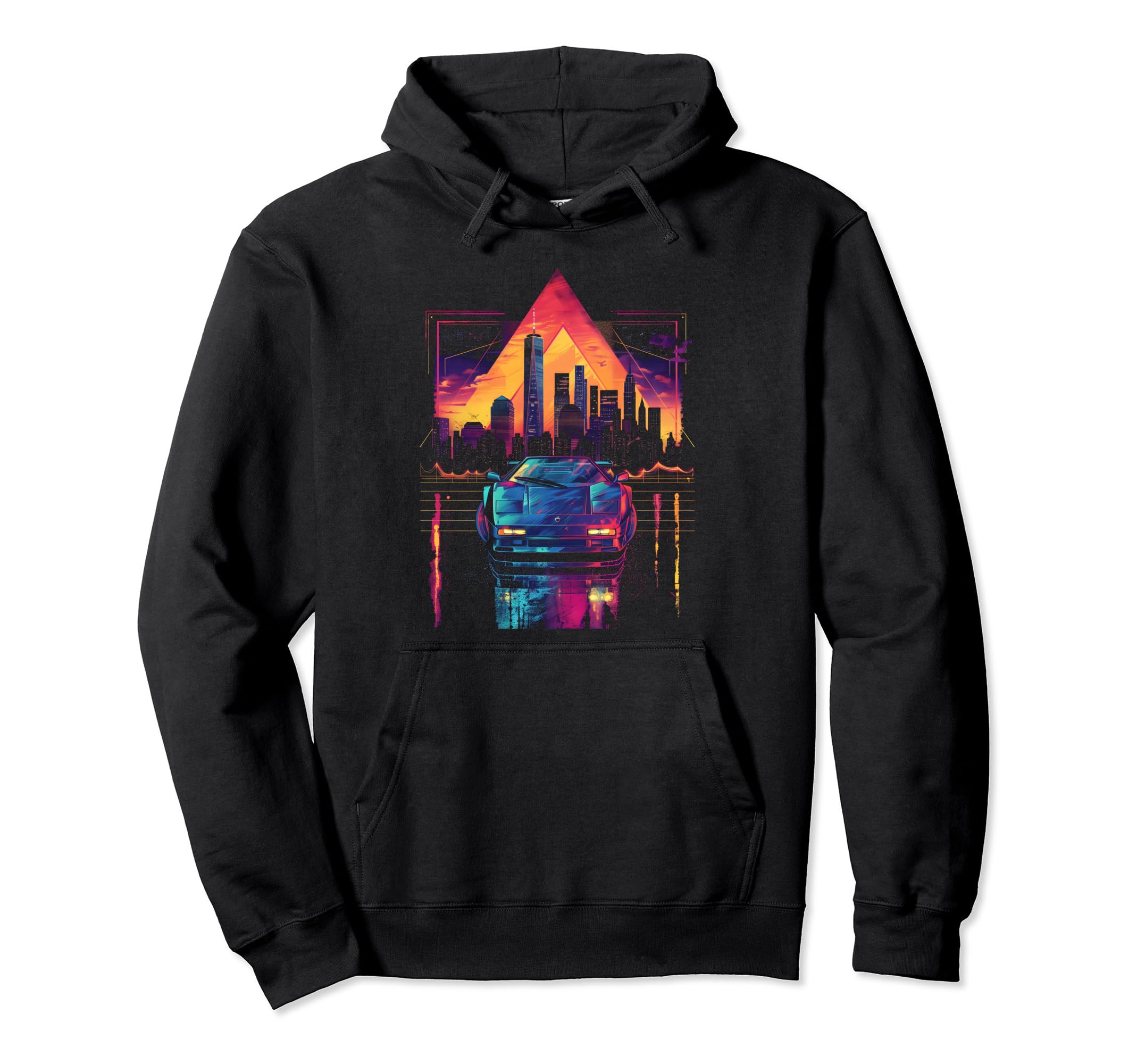 Retrowave Aesthetic 1980S 1990S Car And Hoodie - Graphic Print for Adults - T-Shirt, Sweatshirt, Hoodie