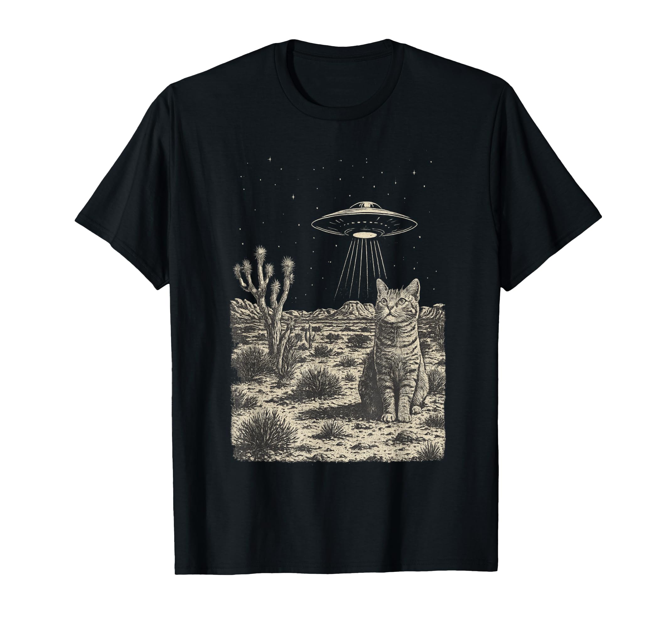 Ufo Cat Cowboy Desert Alien Cat T-Shirt - Casual Everyday Wear Men Women - T-Shirt, Sweatshirt, Hoodie