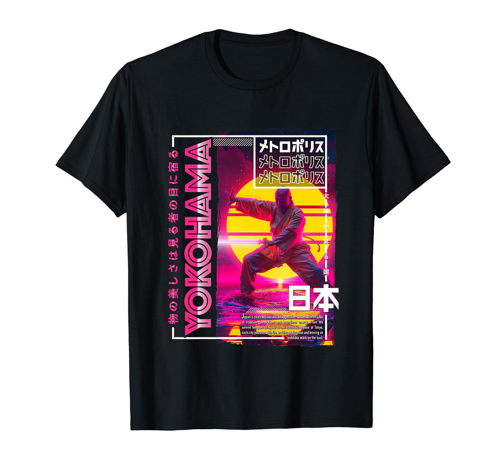 Yokohama City 80S Synthwave Shaolin T-Shirt - Trendy Graphic for Adults - T-Shirt, Sweatshirt, Hoodie