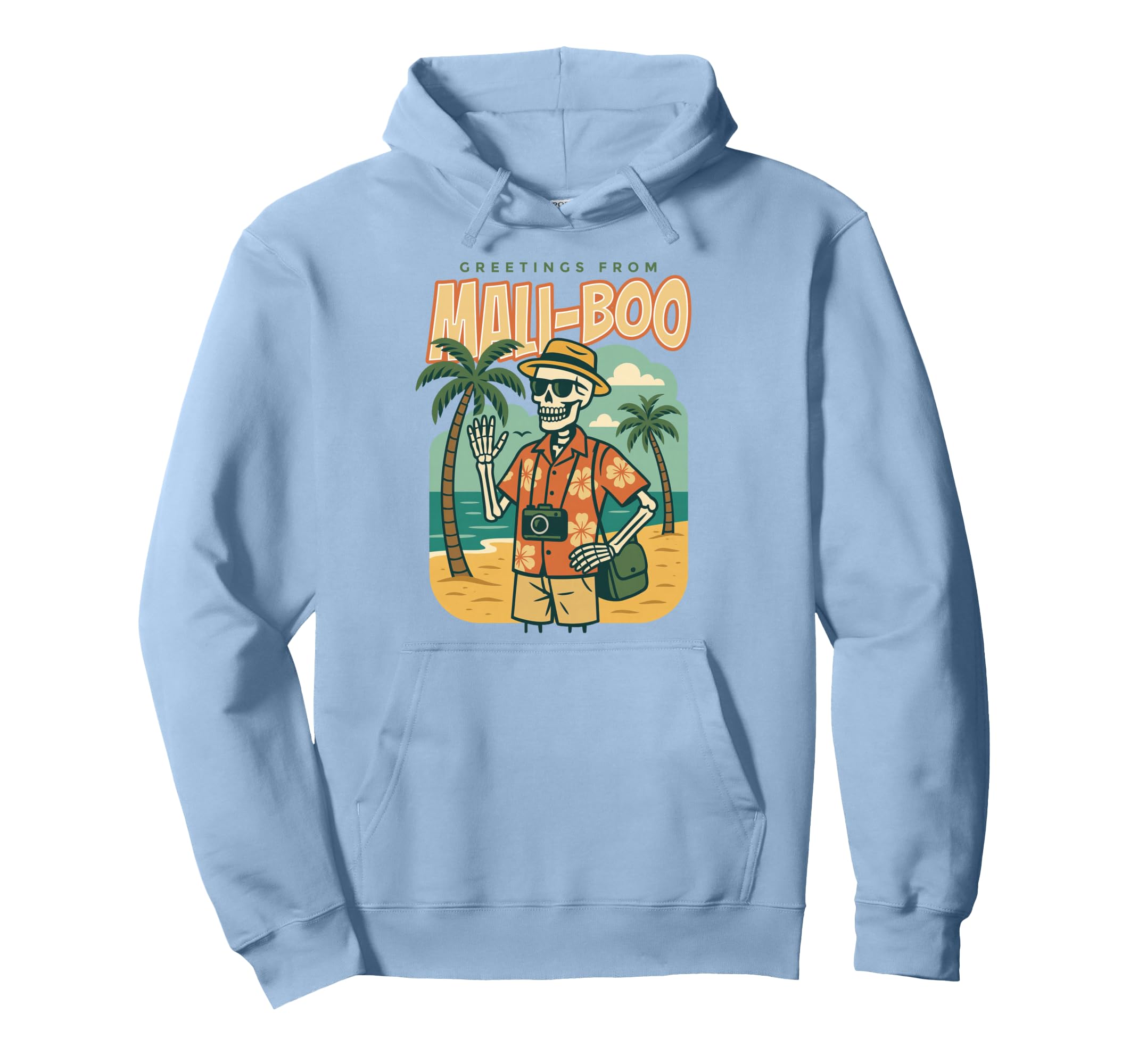 Greetings From Mali Boo Beach Skeleton Hoodie - Trendy Graphic Unisex - T-Shirt, Sweatshirt, Hoodie
