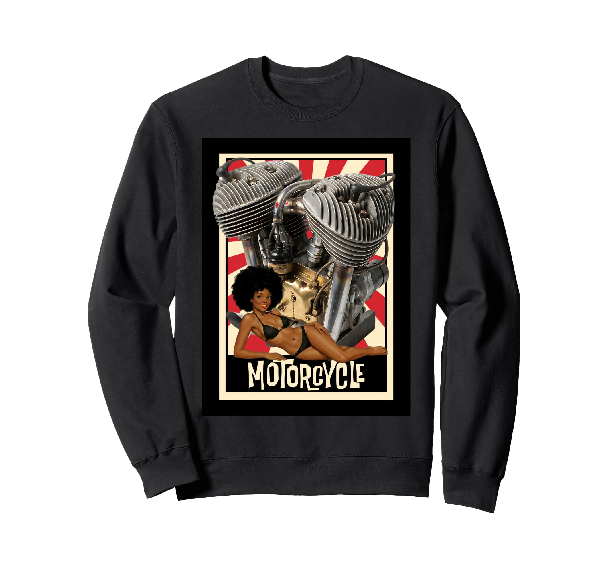 Motorcycle Engine Pinup Art Biker Sweatshirt - Minimalist Print for Adults - T-Shirt, Sweatshirt, Hoodie