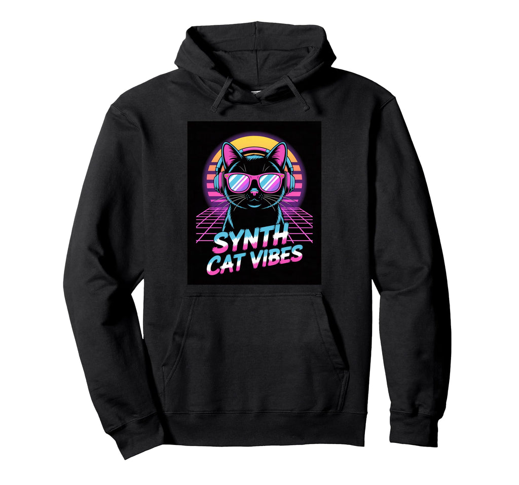 Synth Cat Vibes 80S Synthwave Hoodie - Casual Everyday Wear Unisex - T-Shirt, Sweatshirt, Hoodie
