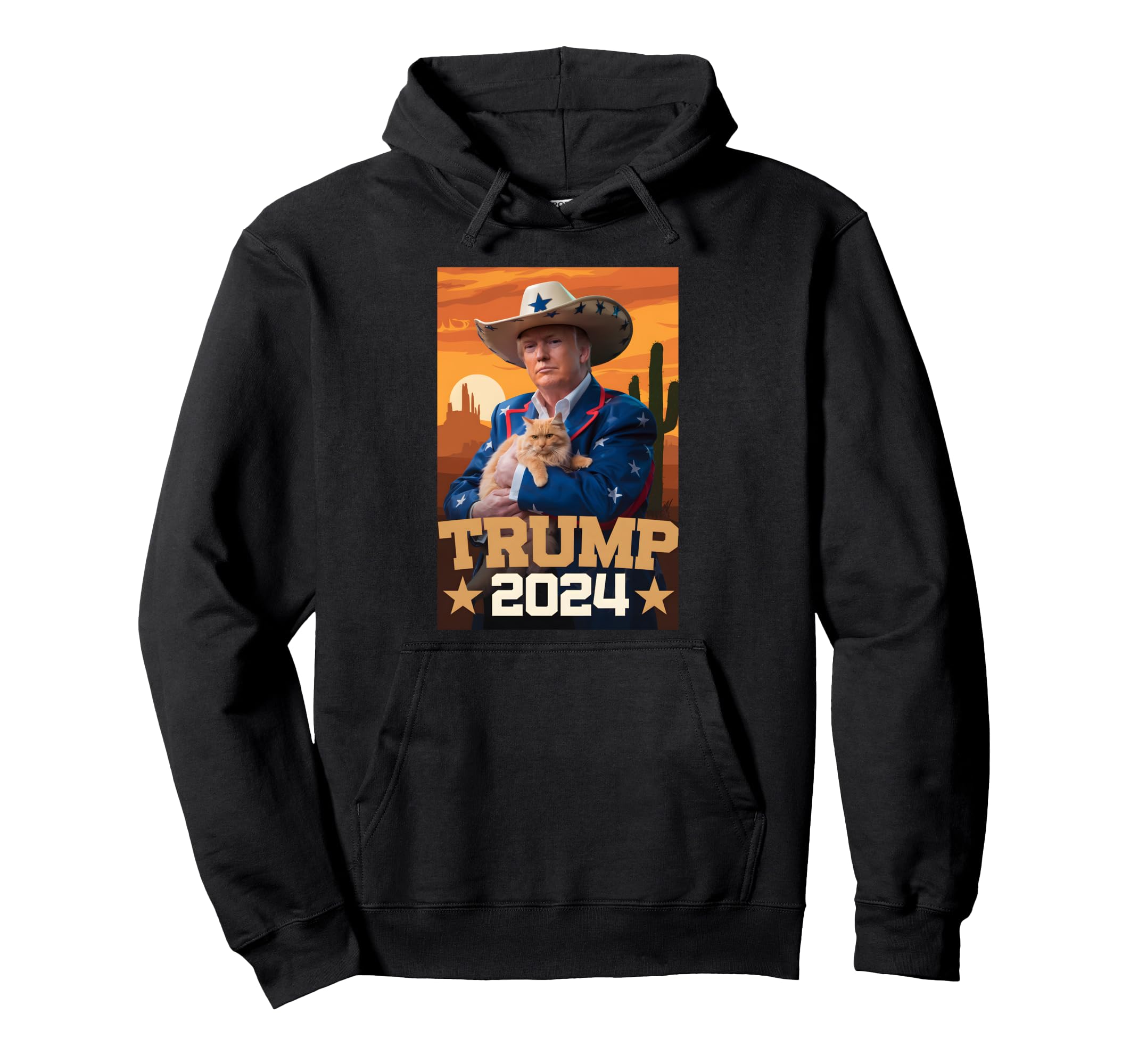 Funny Western Trump Cowboy And Cat Election Hoodie - Unique Graphic Unisex - T-Shirt, Sweatshirt, Hoodie