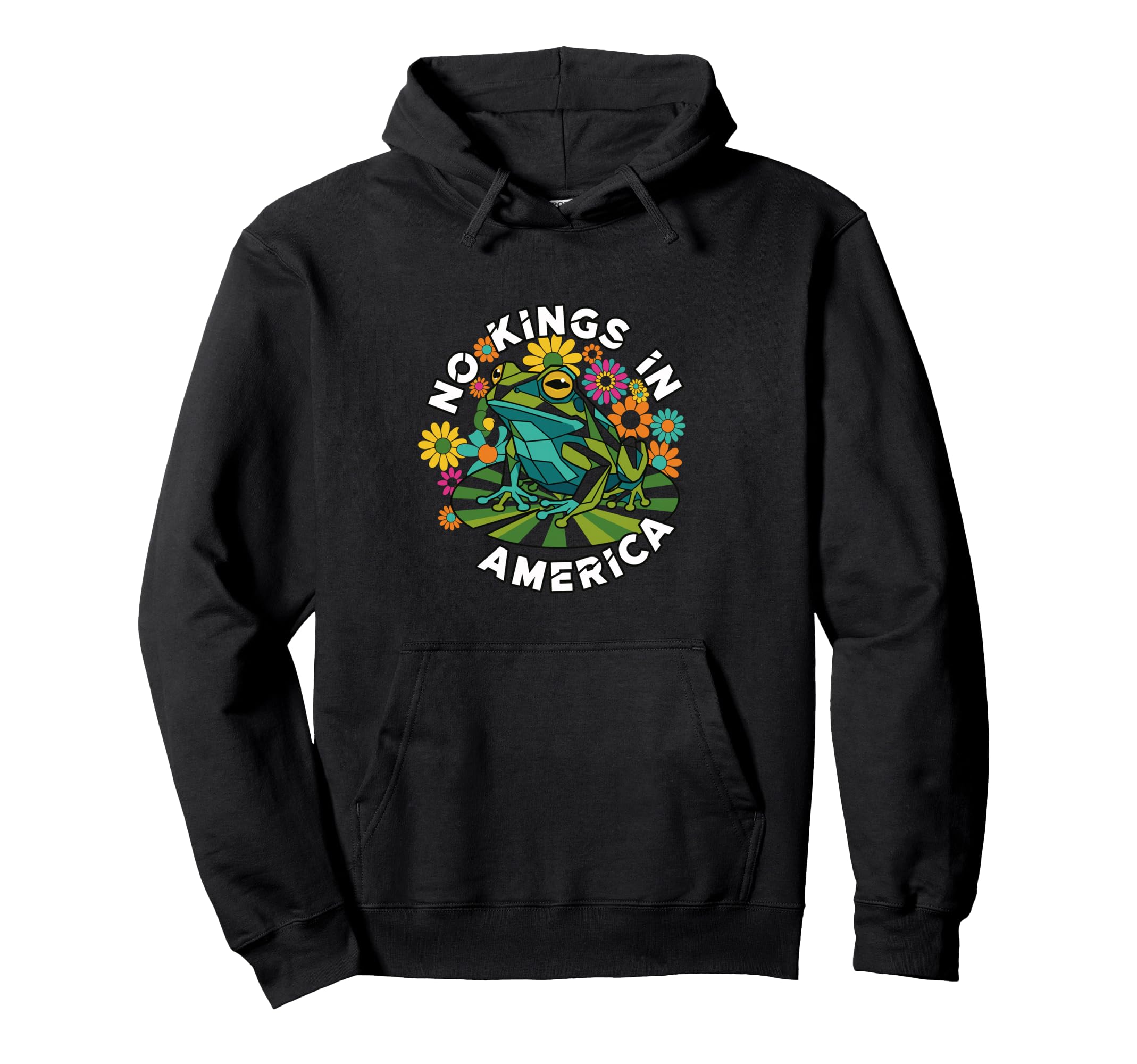 No Kings America Geometric Frog 70S Hoodie - Custom Art Print Unisex - T-Shirt, Sweatshirt, Hoodie