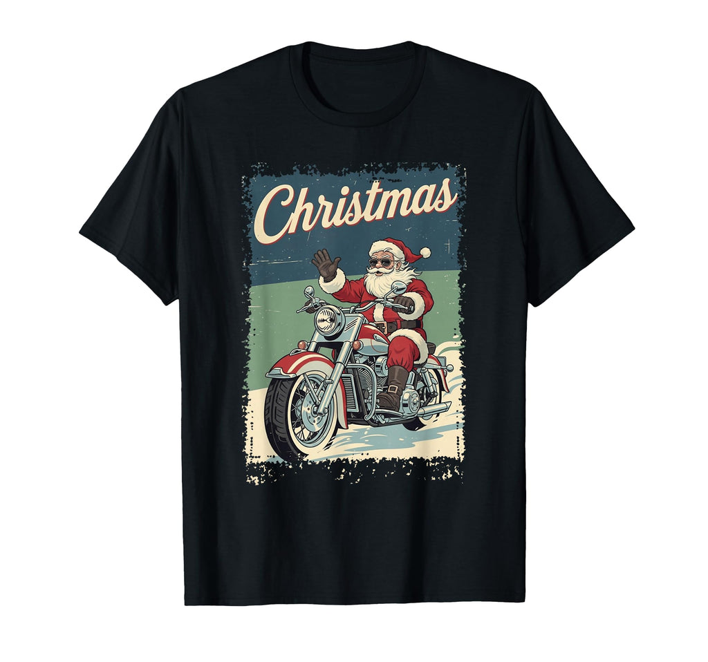 Santa Motorcycle Rider Biker T-Shirt - Custom Art Print Unisex - T-Shirt, Sweatshirt, Hoodie