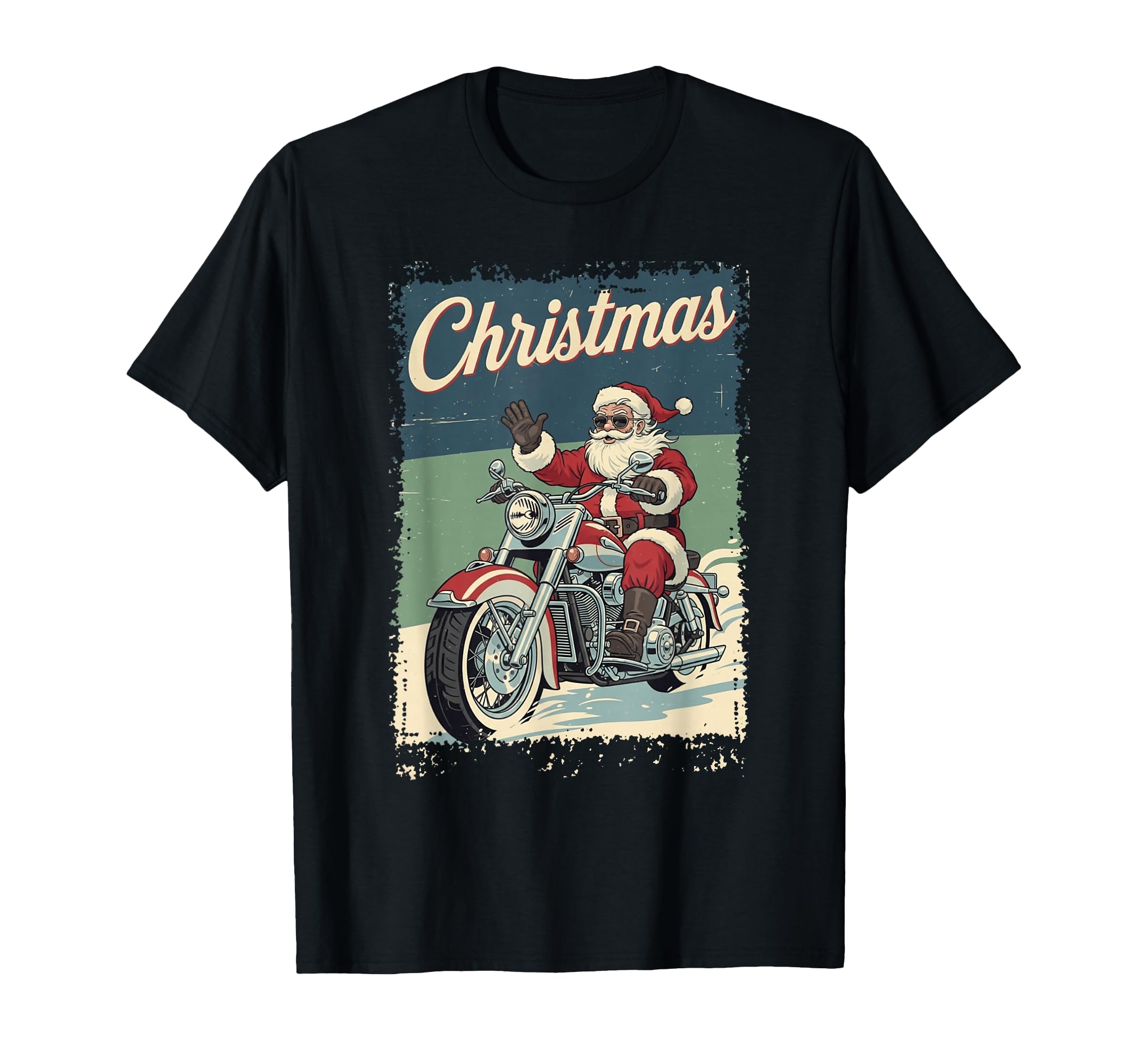 Santa Motorcycle Rider Biker T-Shirt - Custom Art Print Unisex - T-Shirt, Sweatshirt, Hoodie