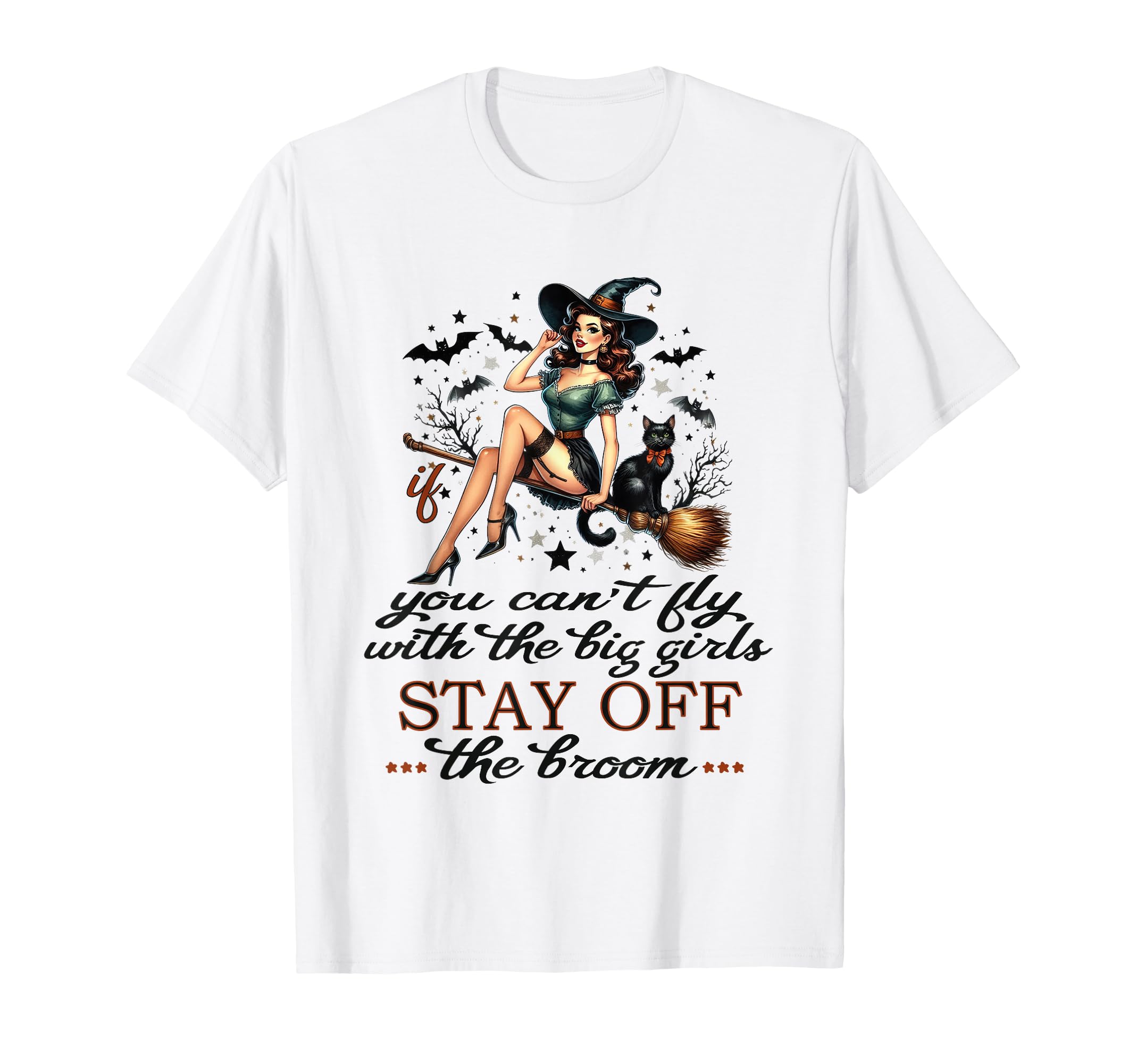 Halloween Witch Funny Fly Big Pin Up T-Shirt - Novelty Apparel Men Women - T-Shirt, Sweatshirt, Hoodie
