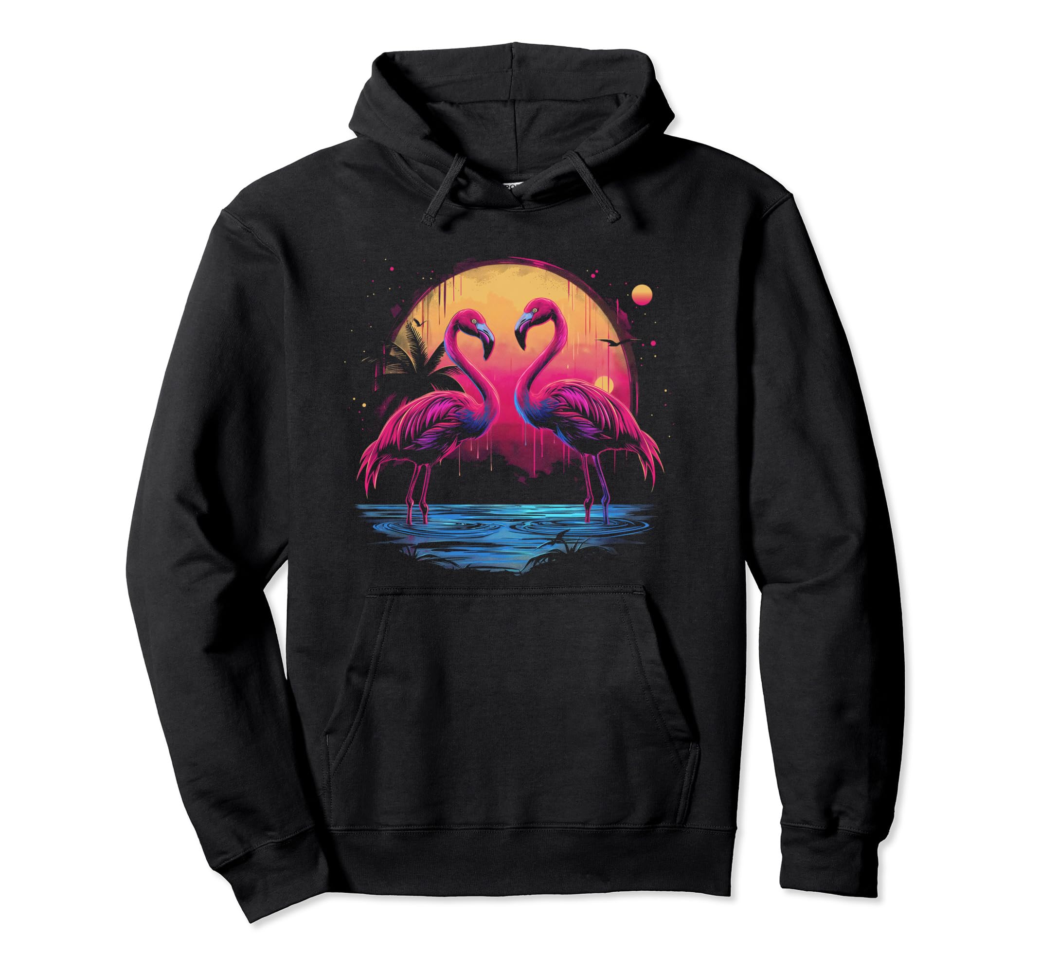 Flamingo Vaporwave Aesthetic Synthwave 80S Hoodie - Novelty Apparel Unisex - T-Shirt, Sweatshirt, Hoodie