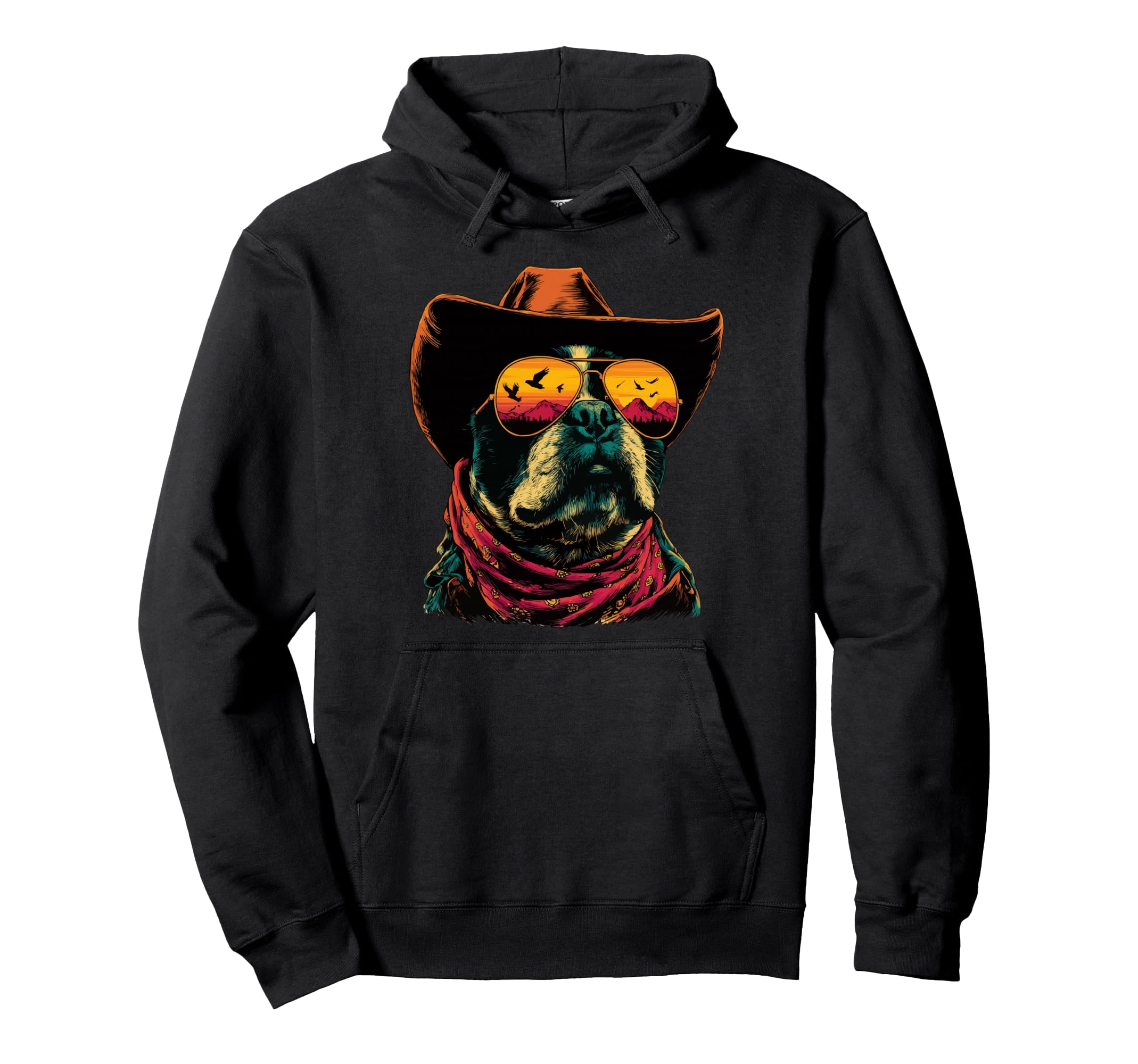 Boston Terrier Sunglasses Cowboy Hoodie - Casual Everyday Wear Men Women - T-Shirt, Sweatshirt, Hoodie
