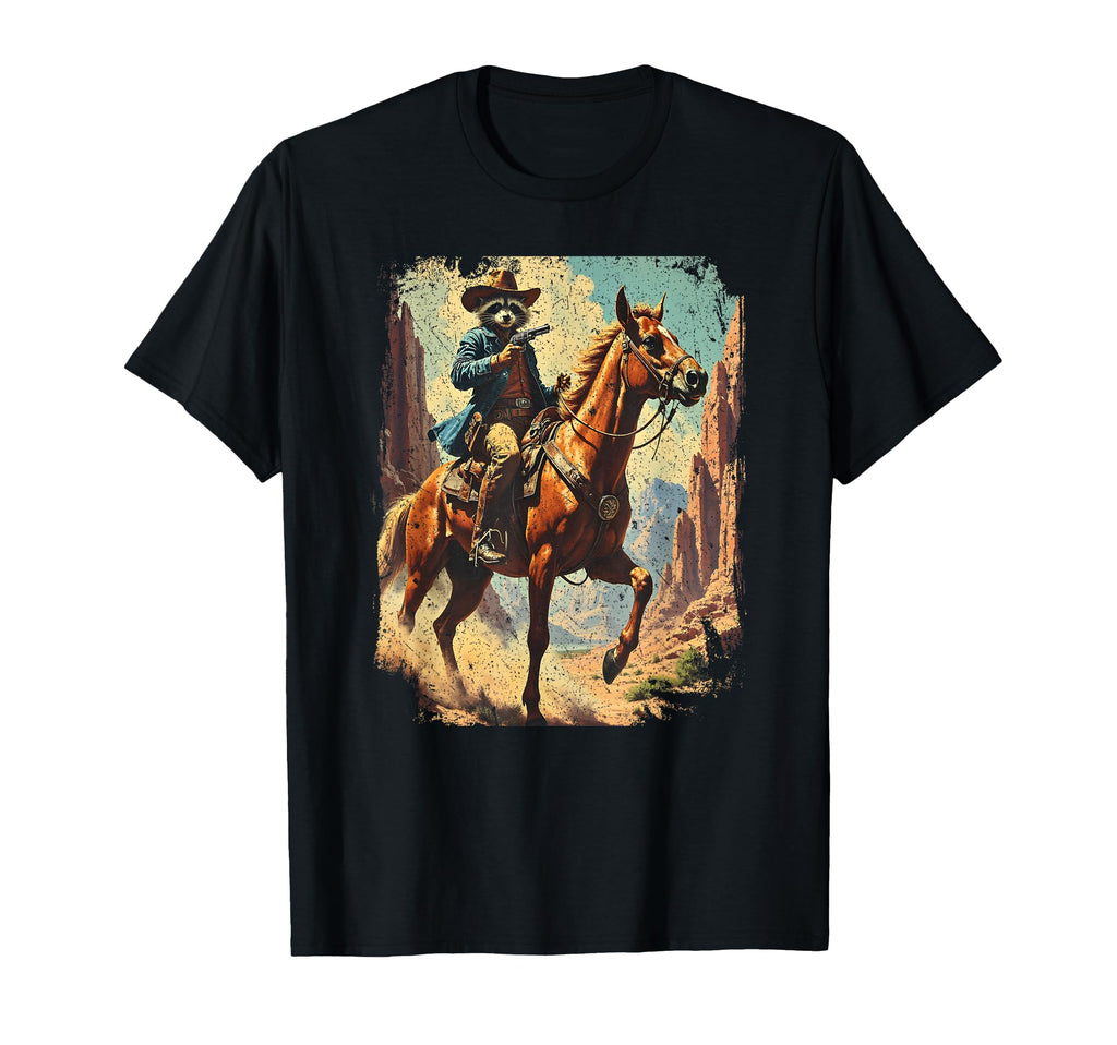 Western Raccoon Cowboy Horse Bandit T-Shirt - Aesthetic Graphic Men Women - T-Shirt, Sweatshirt, Hoodie