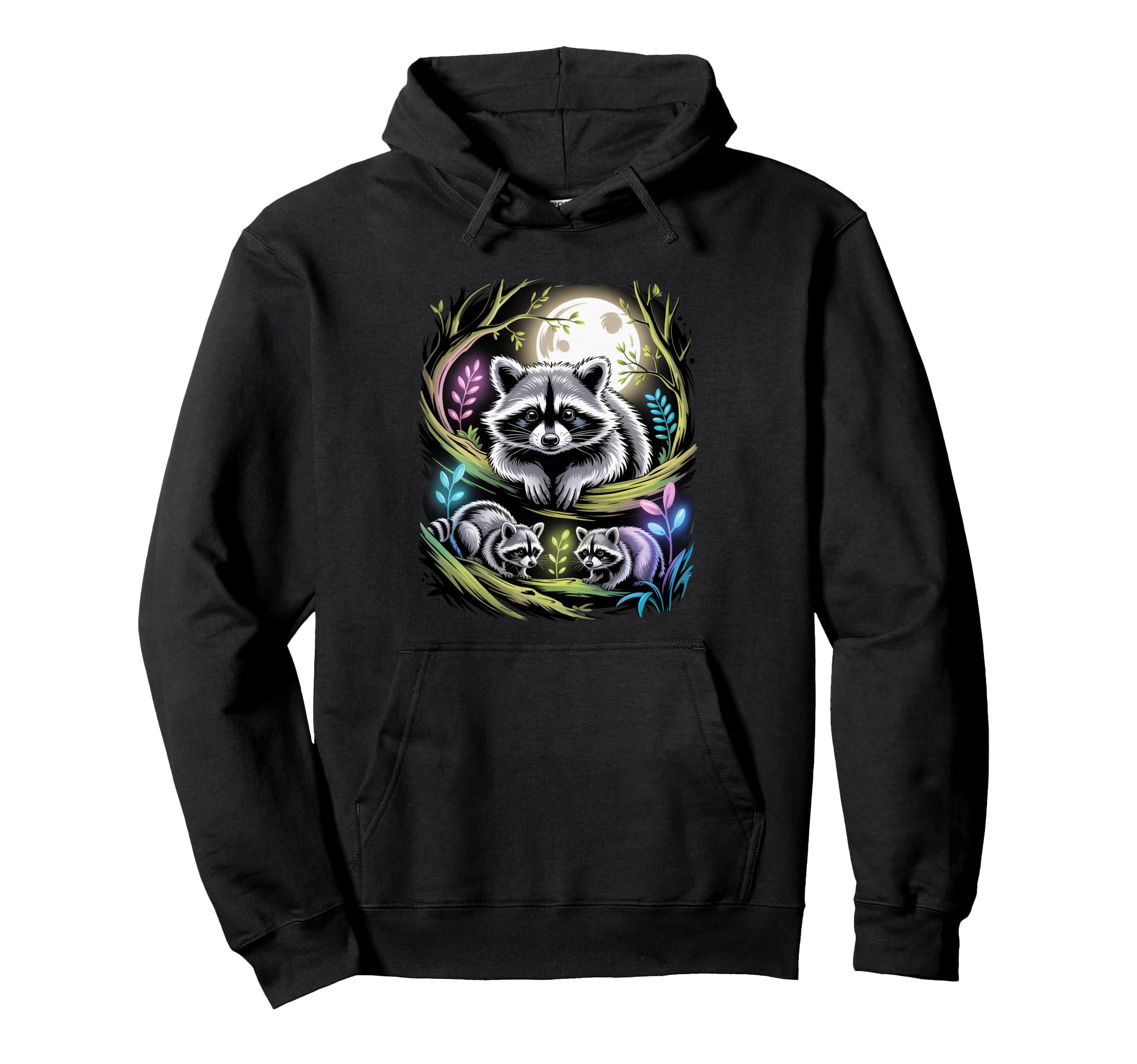 90S Airbrushed Raccoon Family Hoodie - Casual Everyday Wear for Adults - T-Shirt, Sweatshirt, Hoodie