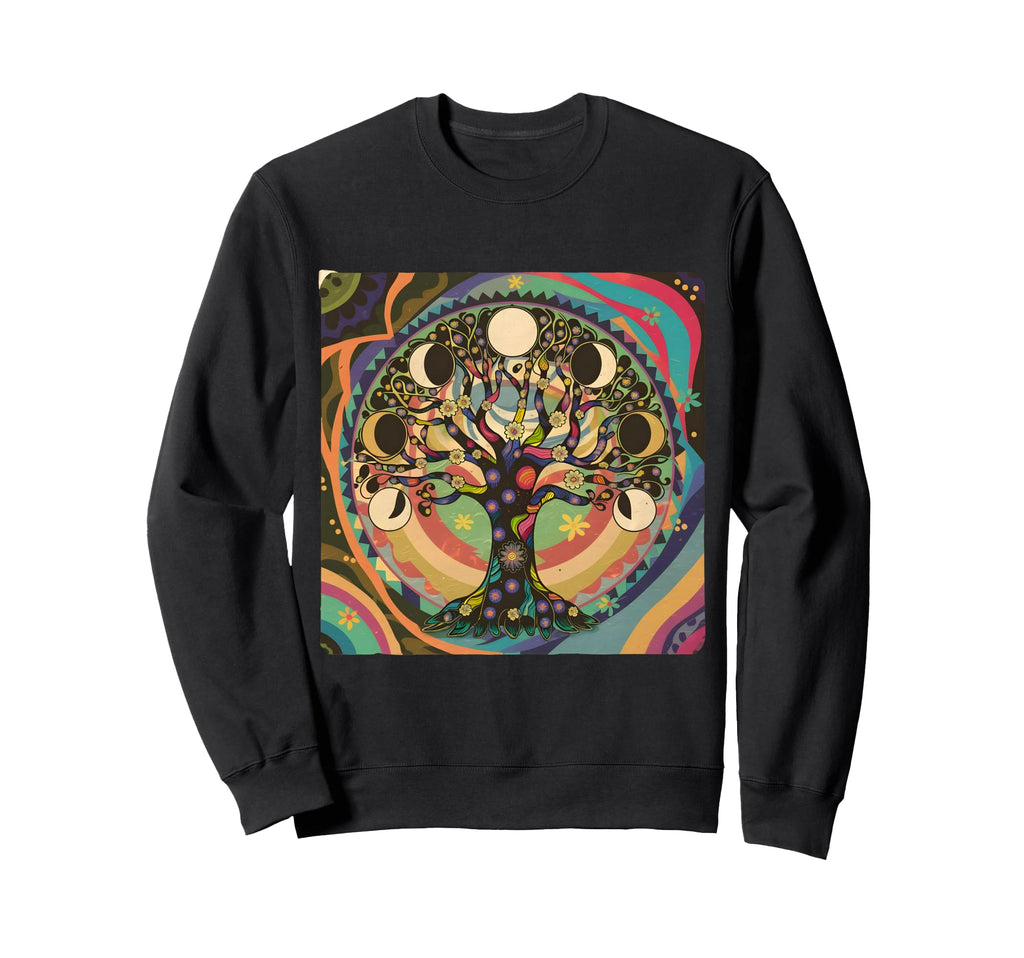 Phases Moon 60S 70S Vibe Tree Life Sweatshirt - Novelty Apparel for Adults - T-Shirt, Sweatshirt, Hoodie