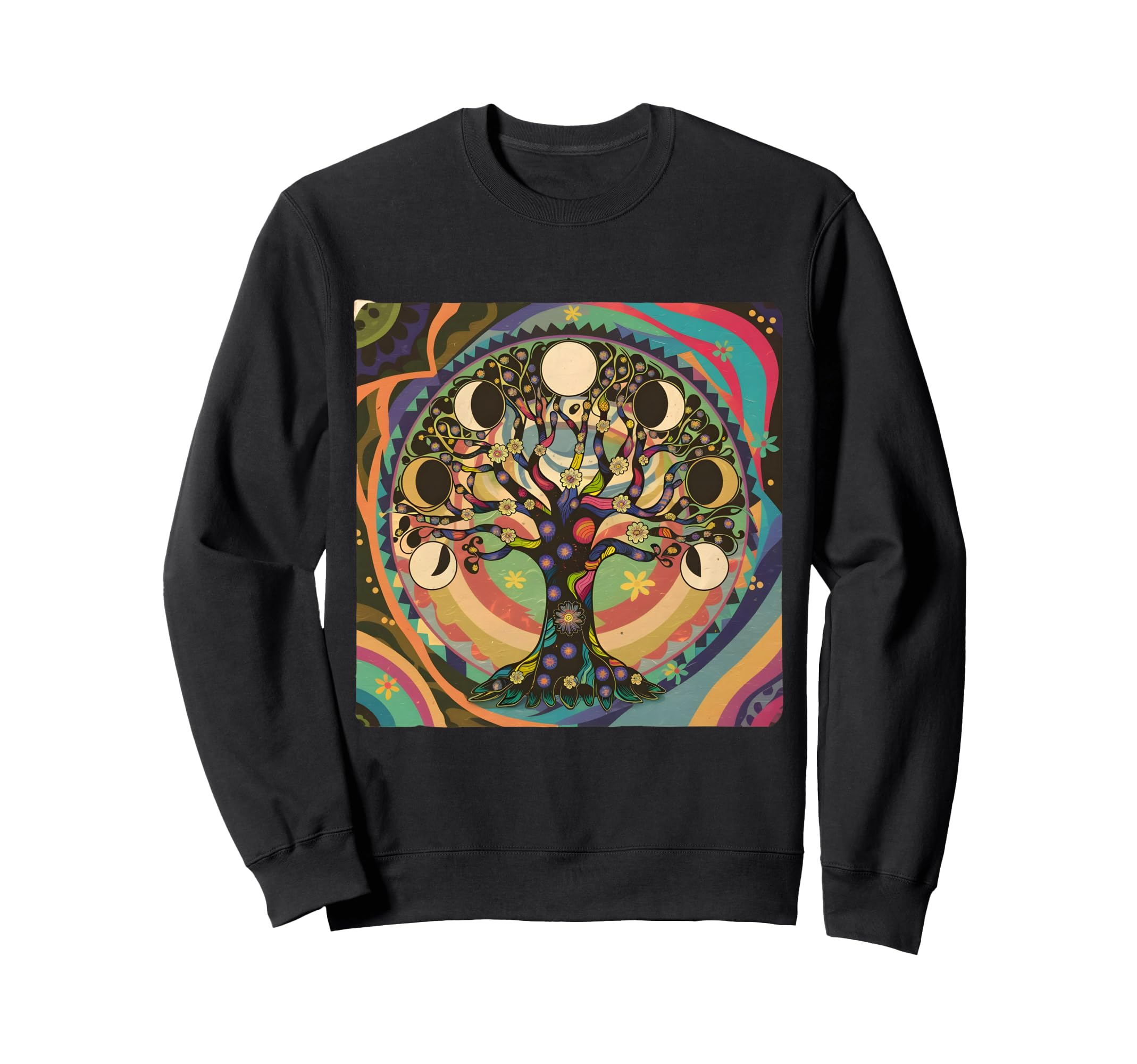 Phases Moon 60S 70S Vibe Tree Life Sweatshirt - Novelty Apparel for Adults - T-Shirt, Sweatshirt, Hoodie