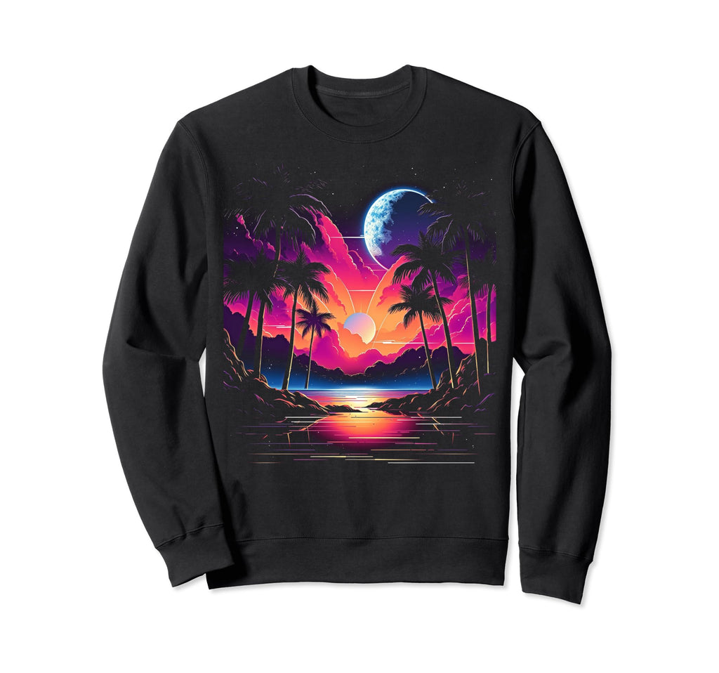 Vaporwave Solar System 80S Synthwave Sweatshirt - Unique Graphic Men Women - T-Shirt, Sweatshirt, Hoodie
