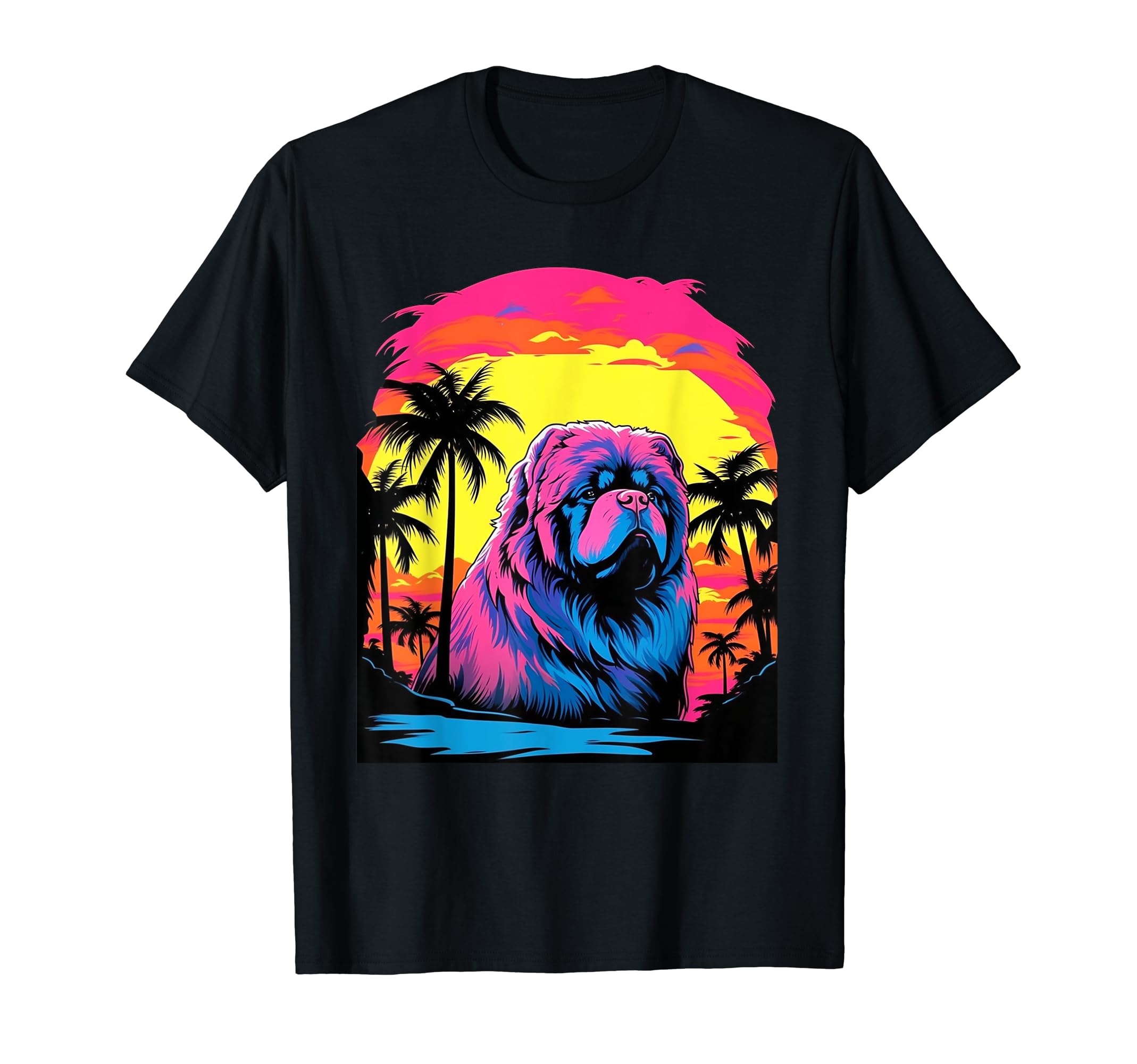 Chow Chow 80S Synthwave Sunset T-Shirt - Unique Graphic Men Women - T-Shirt, Sweatshirt, Hoodie