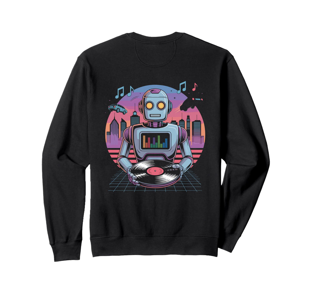 Robot Dj Vinyl City Skyline Music Sweatshirt - Novelty Apparel Unisex - T-Shirt, Sweatshirt, Hoodie