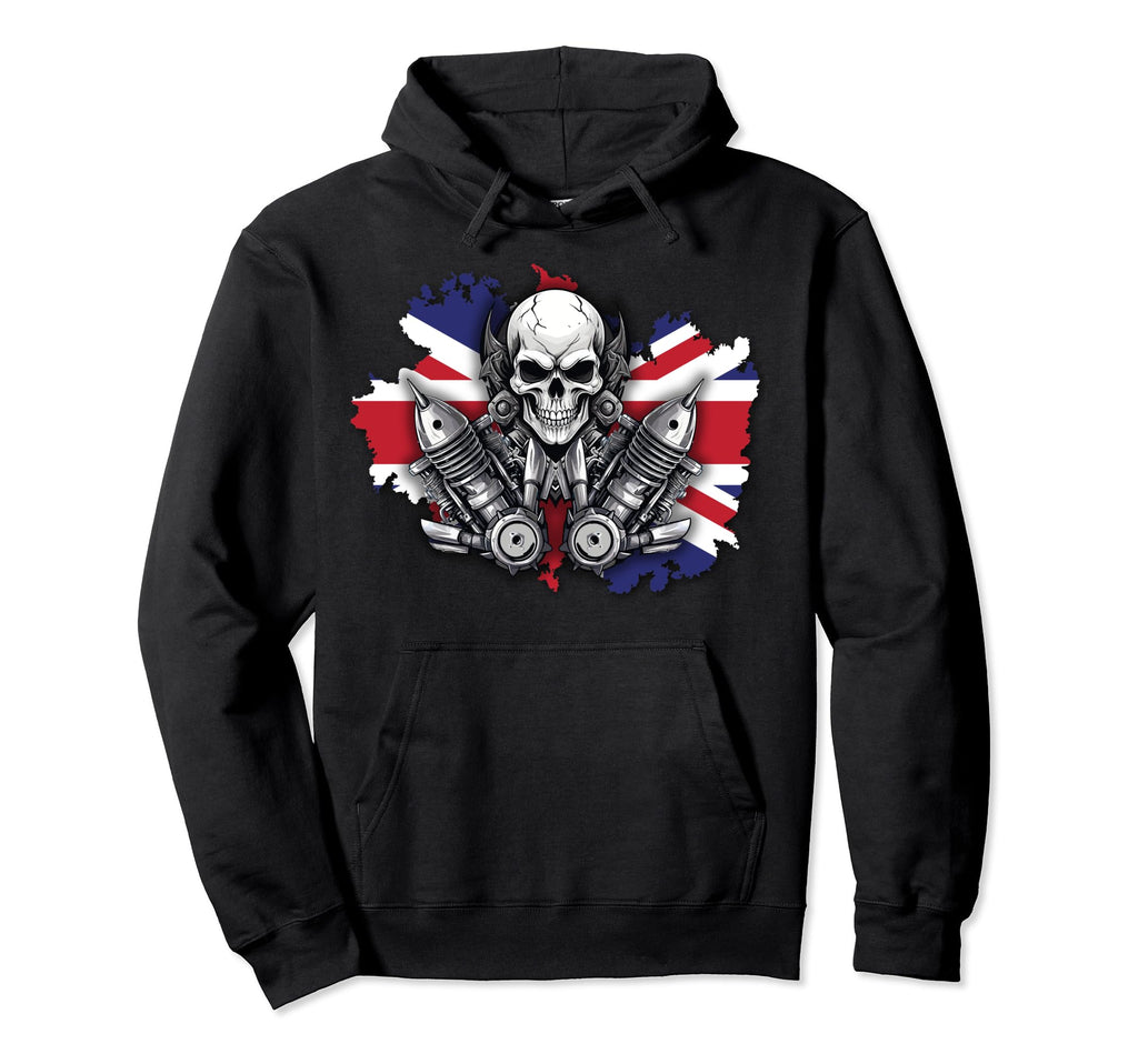 British Patriotic Motorcycle Skull Hoodie - Unique Graphic for Adults - T-Shirt, Sweatshirt, Hoodie