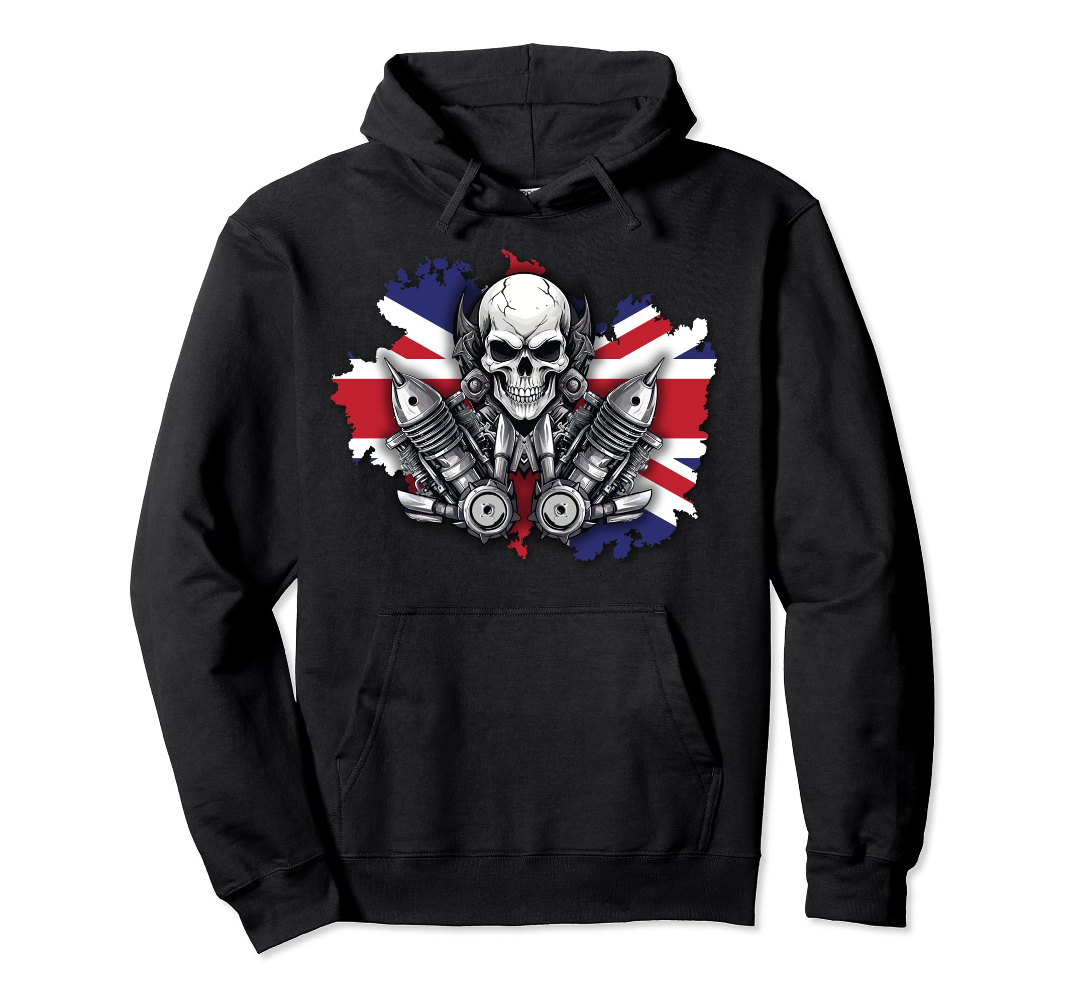 British Patriotic Motorcycle Skull Hoodie - Unique Graphic for Adults - T-Shirt, Sweatshirt, Hoodie
